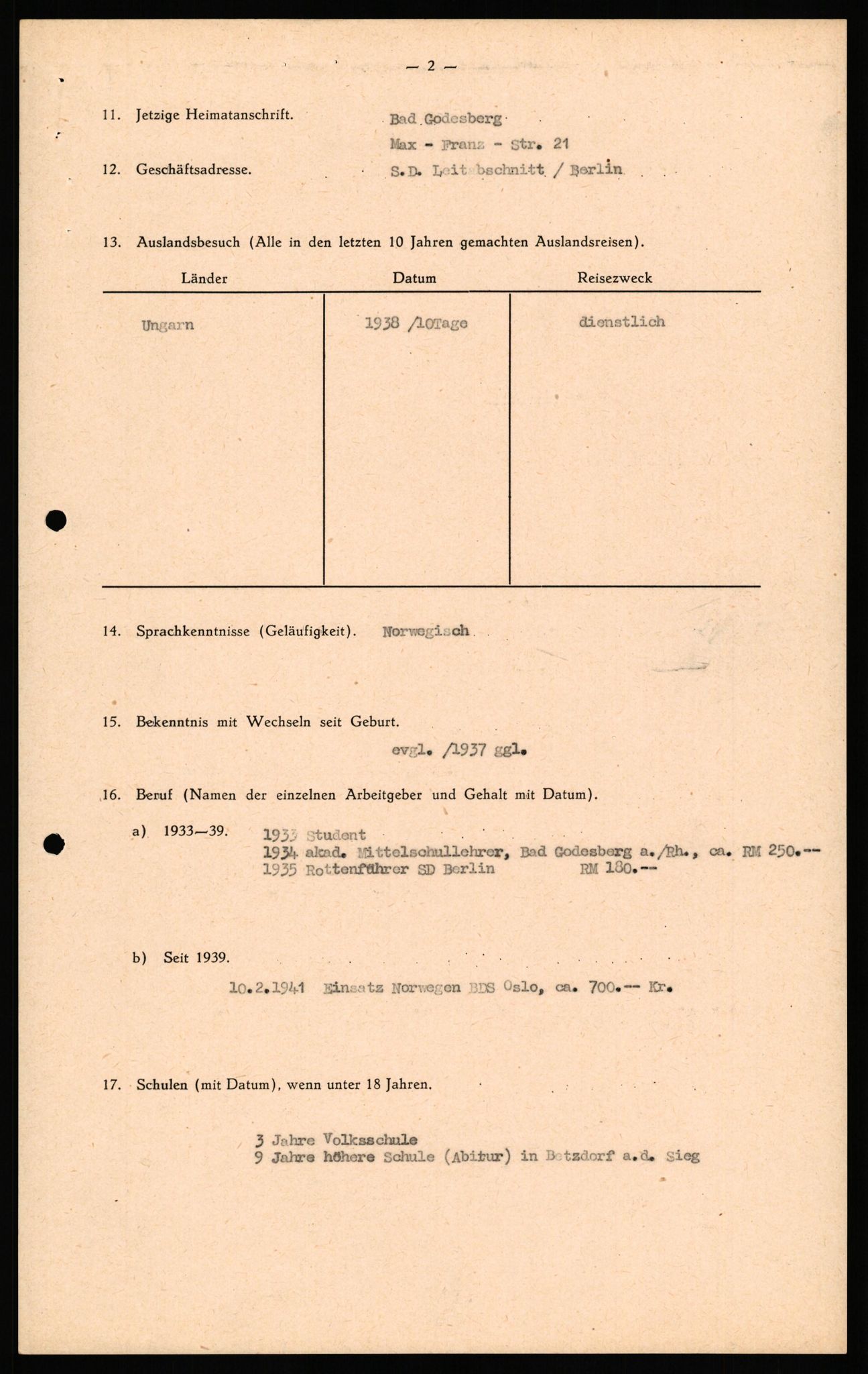 Forsvaret, Forsvarets overkommando II, AV/RA-RAFA-3915/D/Db/L0034: CI Questionaires. Tyske okkupasjonsstyrker i Norge. Tyskere., 1945-1946, p. 391