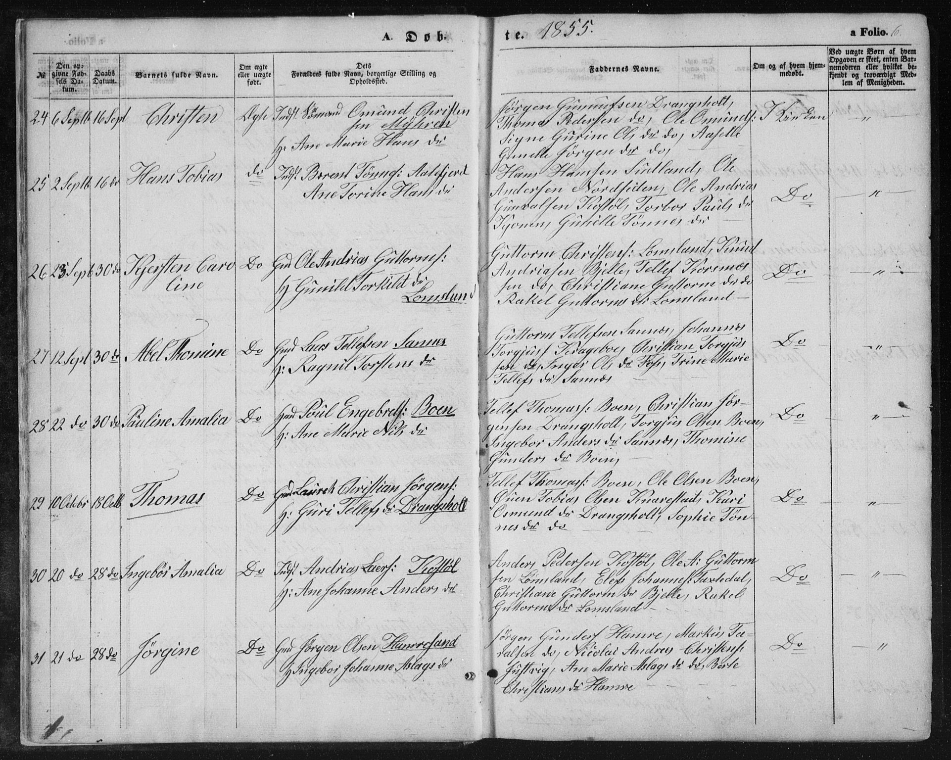 Tveit sokneprestkontor, SAK/1111-0043/F/Fb/L0003: Parish register (copy) no. B 3, 1854-1886, p. 6