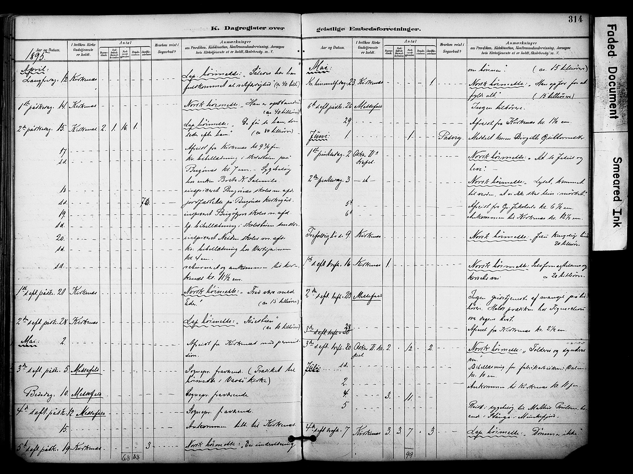 Sør-Varanger sokneprestkontor, AV/SATØ-S-1331/H/Ha/L0004kirke: Parish register (official) no. 4, 1891-1908, p. 314