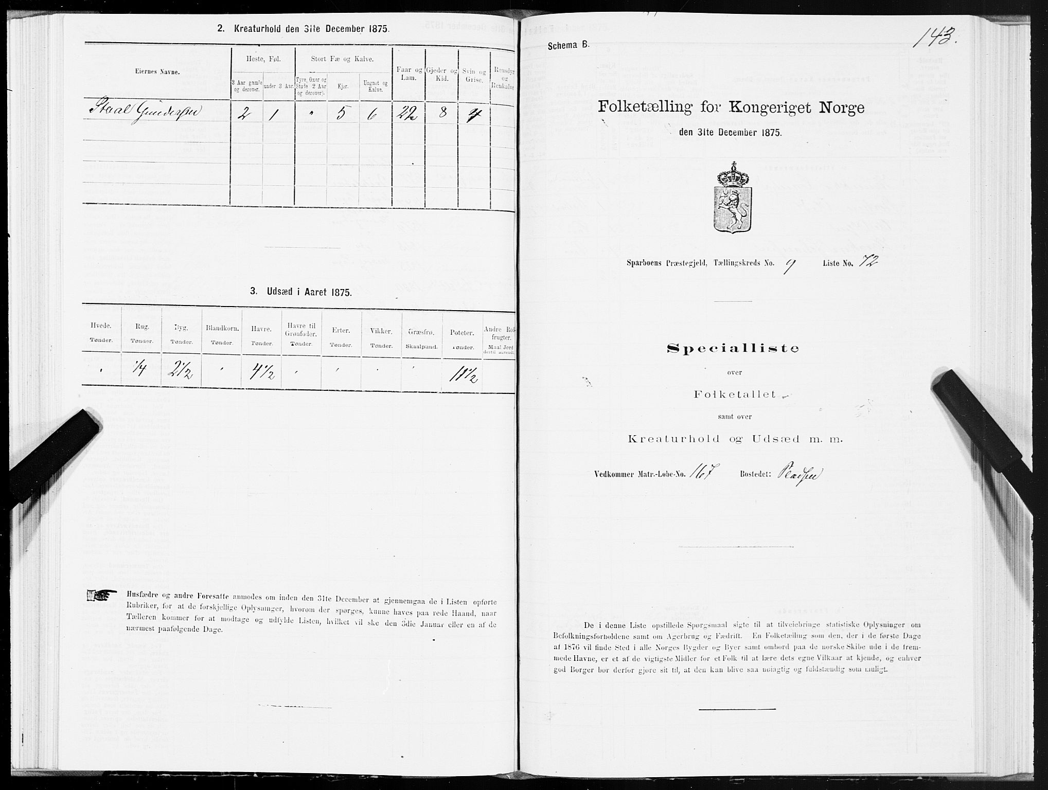 SAT, 1875 census for 1731P Sparbu, 1875, p. 4143