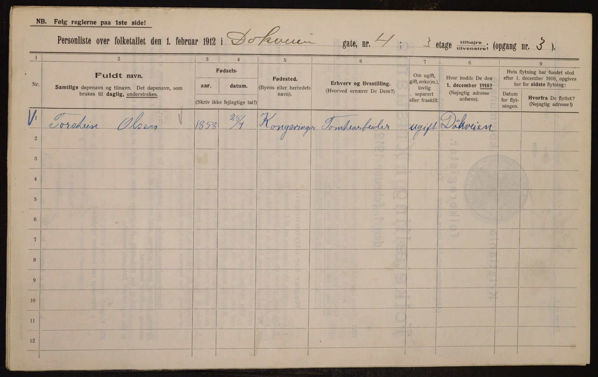 OBA, Municipal Census 1912 for Kristiania, 1912, p. 15754