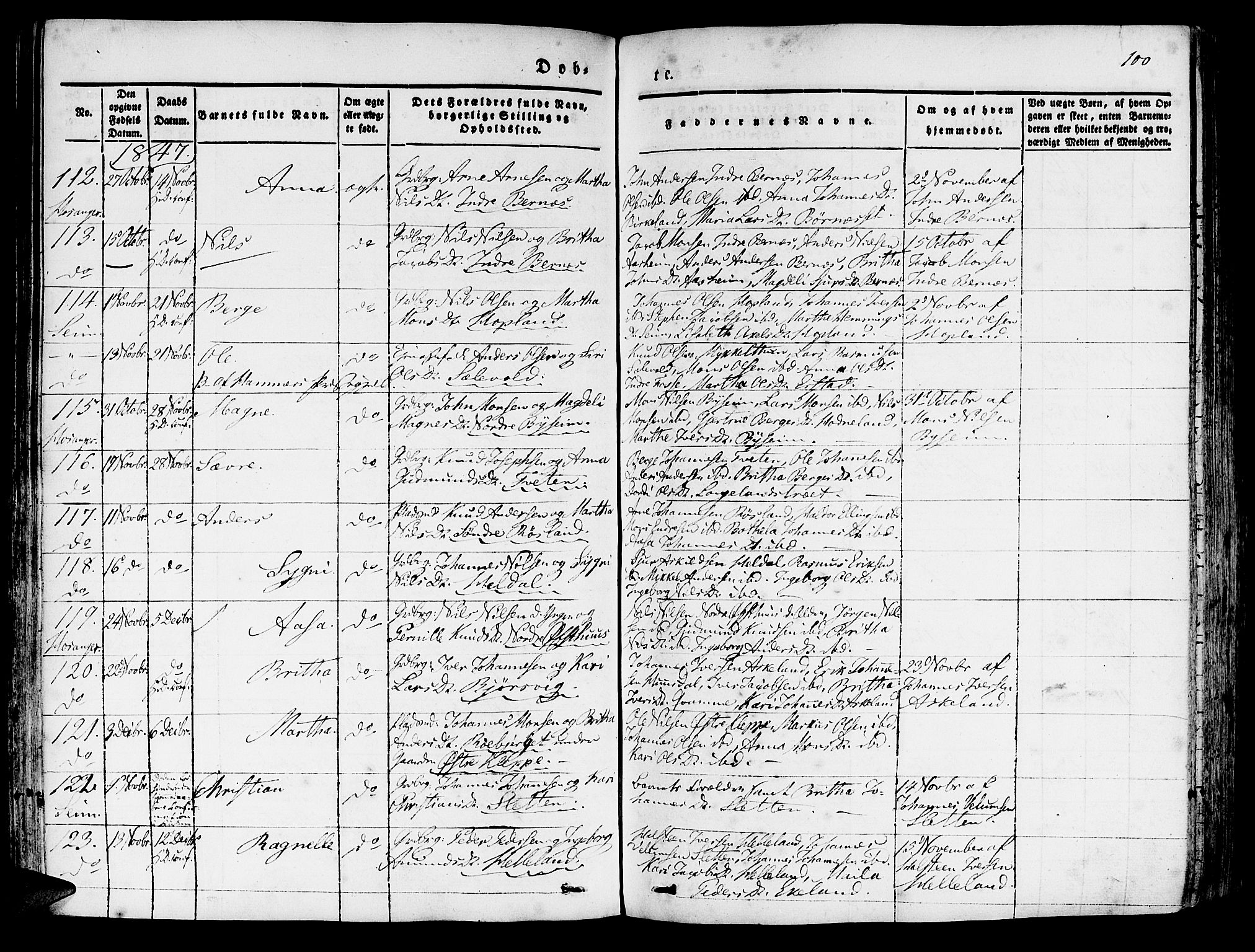 Hosanger sokneprestembete, SAB/A-75801/H/Haa: Parish register (official) no. A 7, 1835-1848, p. 100