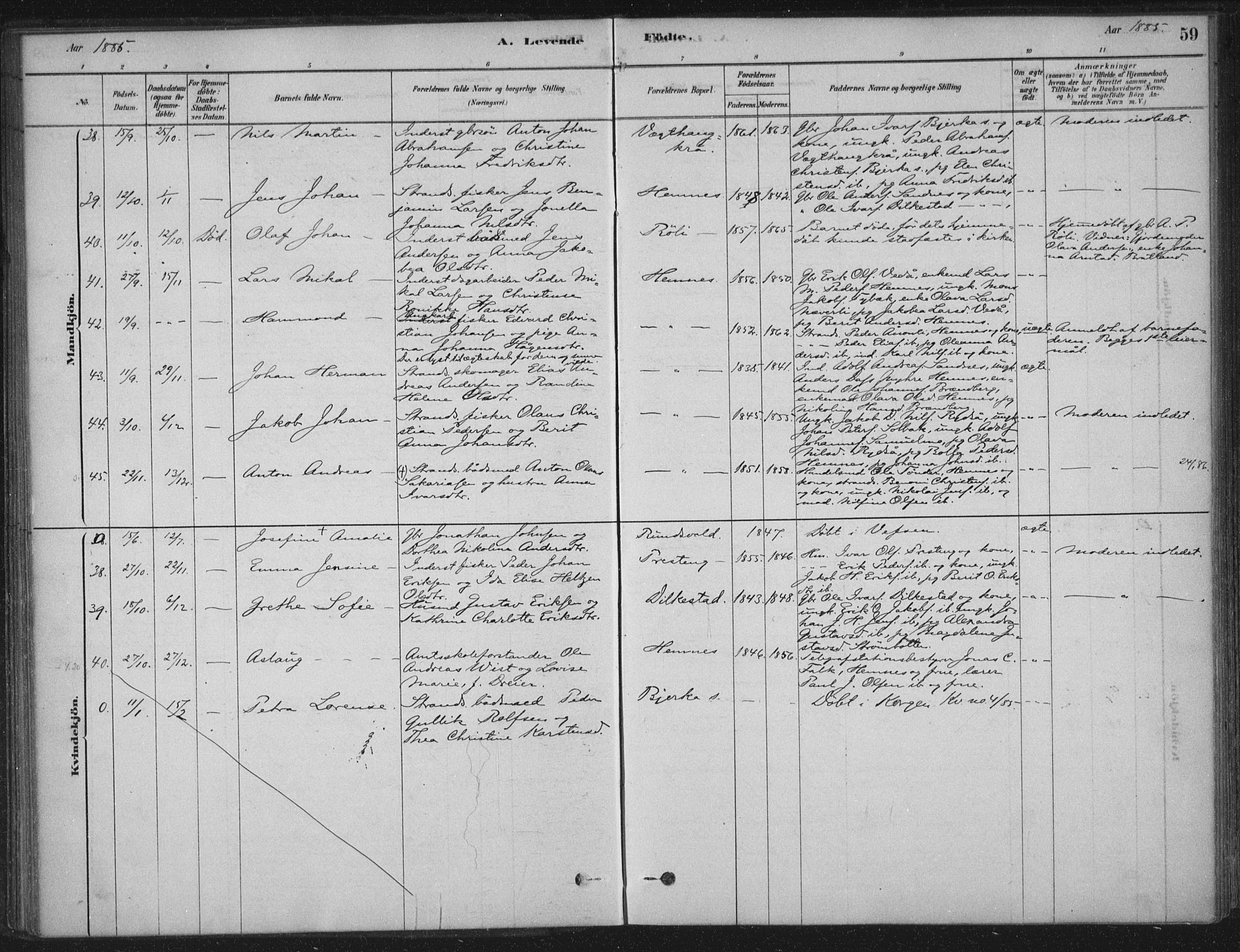 Ministerialprotokoller, klokkerbøker og fødselsregistre - Nordland, AV/SAT-A-1459/825/L0361: Parish register (official) no. 825A15, 1878-1893, p. 59