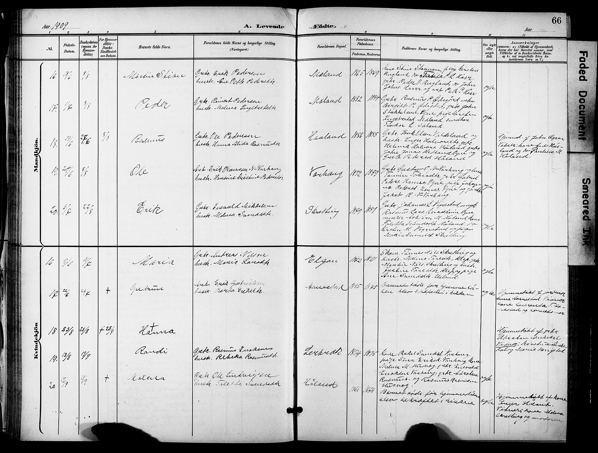 Hå sokneprestkontor, AV/SAST-A-101801/001/30BB/L0006: Parish register (copy) no. B 6, 1900-1924, p. 66