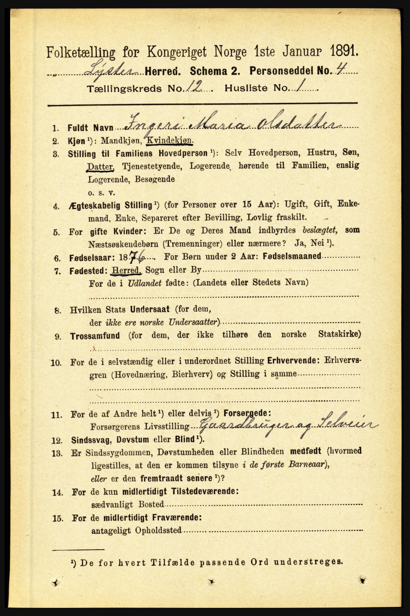 RA, 1891 census for 1426 Luster, 1891, p. 3769