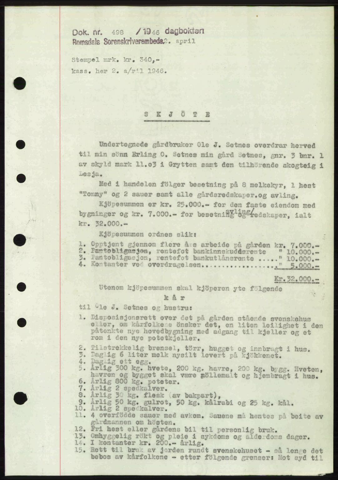 Romsdal sorenskriveri, SAT/A-4149/1/2/2C: Mortgage book no. A19, 1946-1946, Diary no: : 498/1946