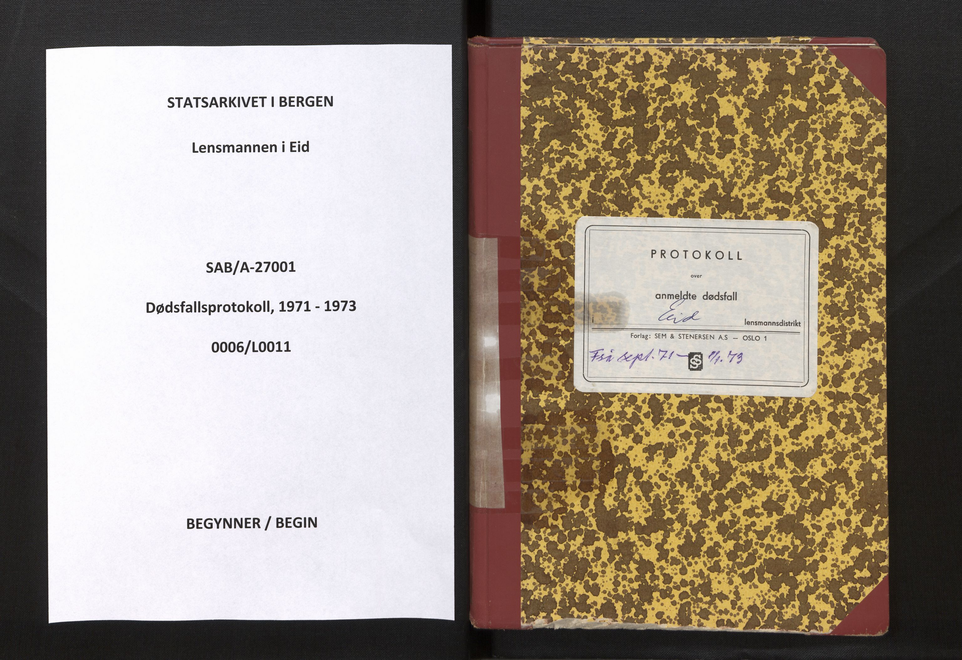 Lensmannen i Eid, SAB/A-27001/0006/L0011: Dødsfallprotokoll, 1971-1973