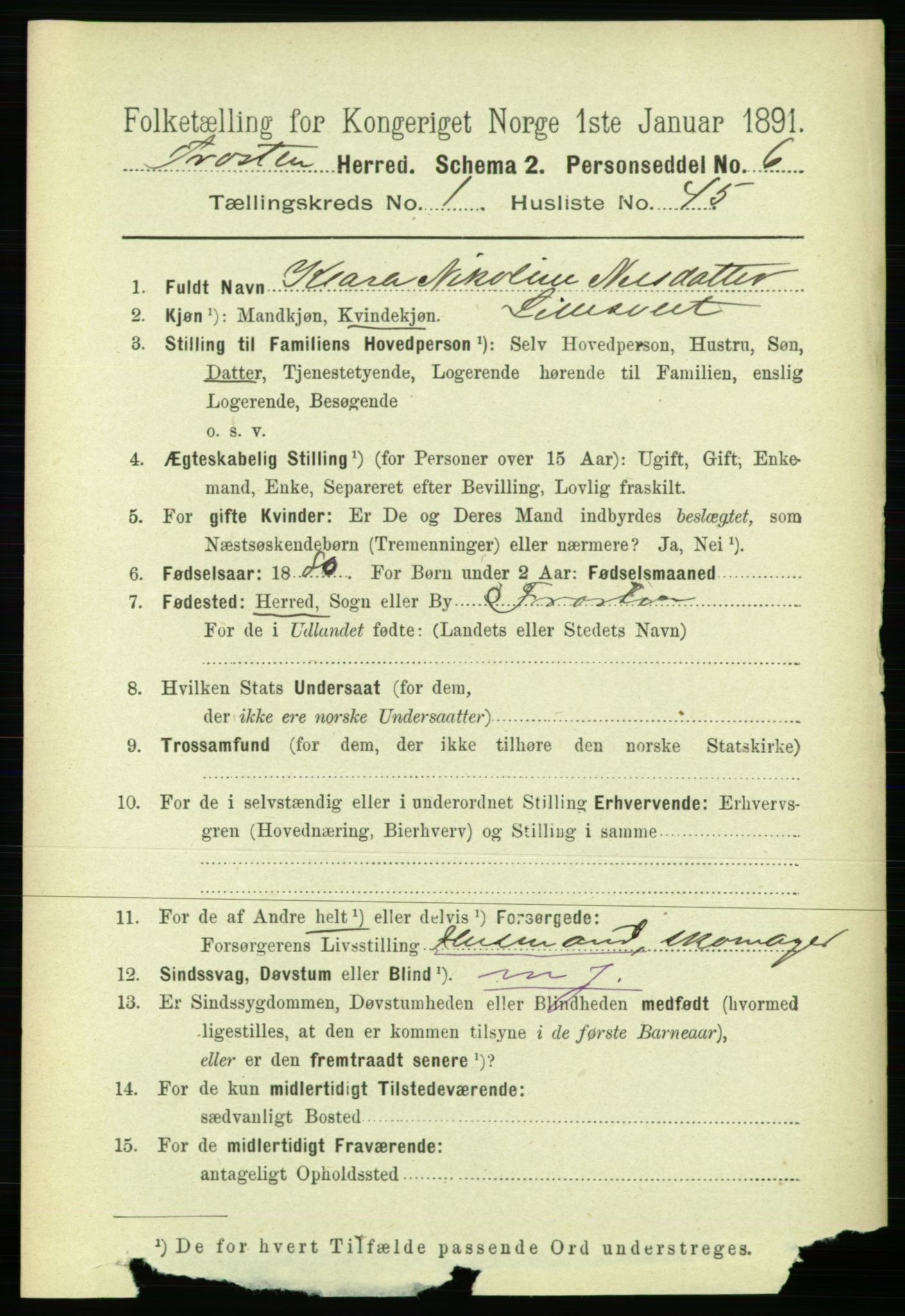 RA, 1891 census for 1717 Frosta, 1891, p. 456