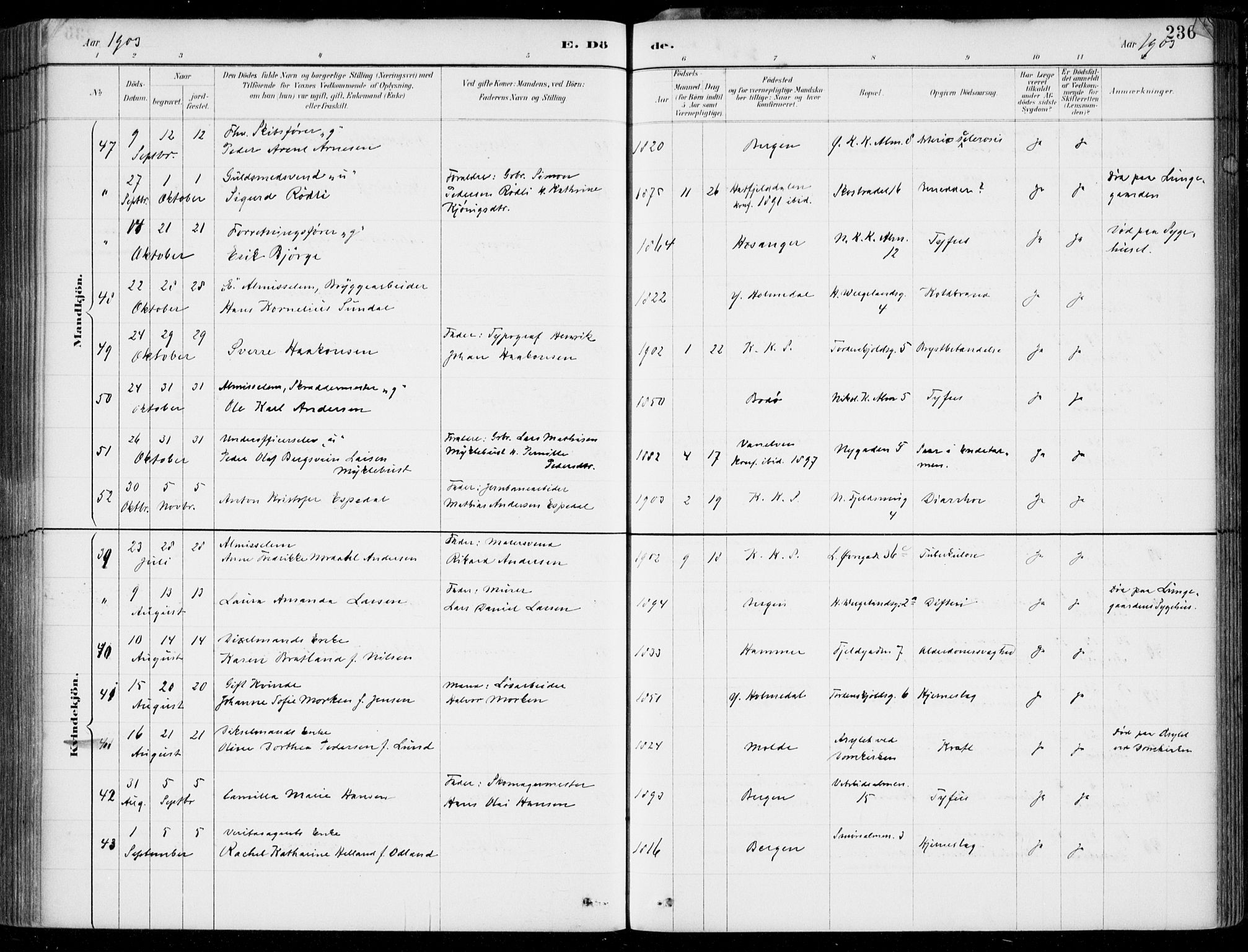 Korskirken sokneprestembete, AV/SAB-A-76101/H/Hab: Parish register (copy) no. E 4, 1884-1910, p. 236