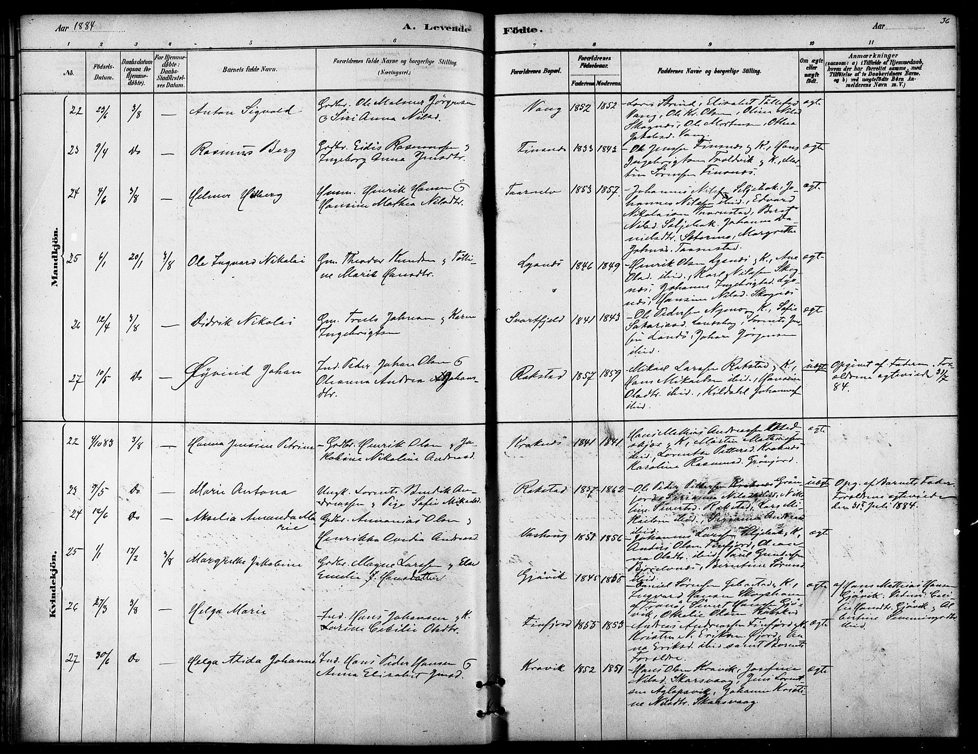 Lenvik sokneprestembete, SATØ/S-1310/H/Ha/Haa/L0011kirke: Parish register (official) no. 11, 1880-1889, p. 36
