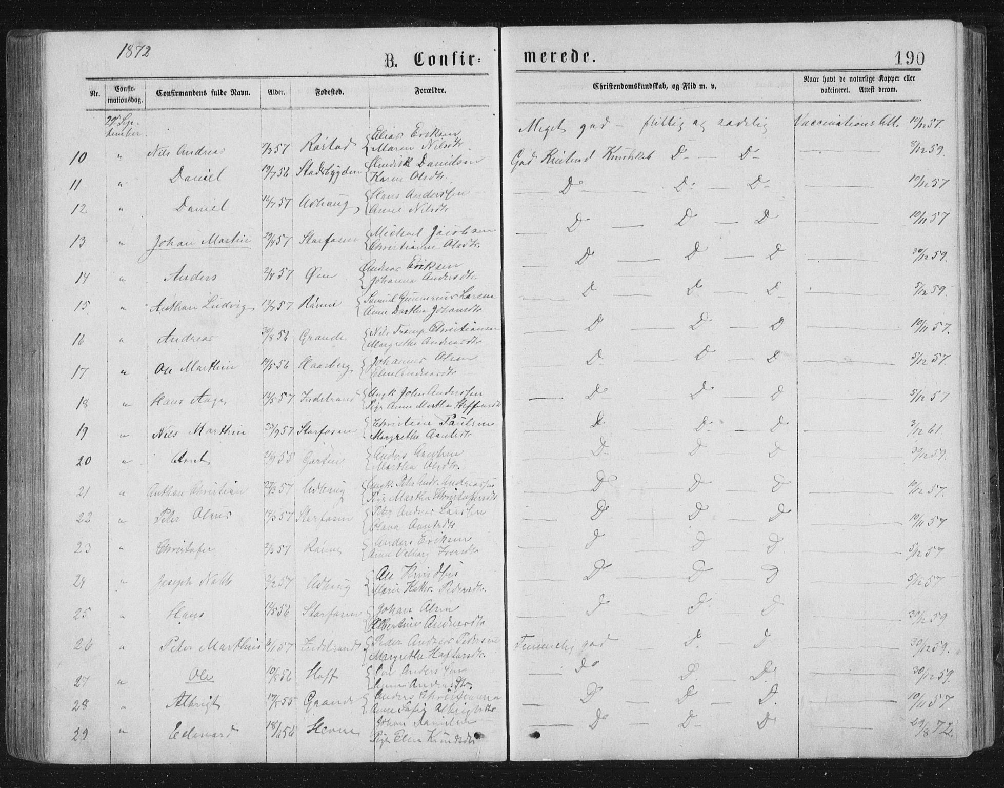 Ministerialprotokoller, klokkerbøker og fødselsregistre - Sør-Trøndelag, SAT/A-1456/659/L0745: Parish register (copy) no. 659C02, 1869-1892, p. 190