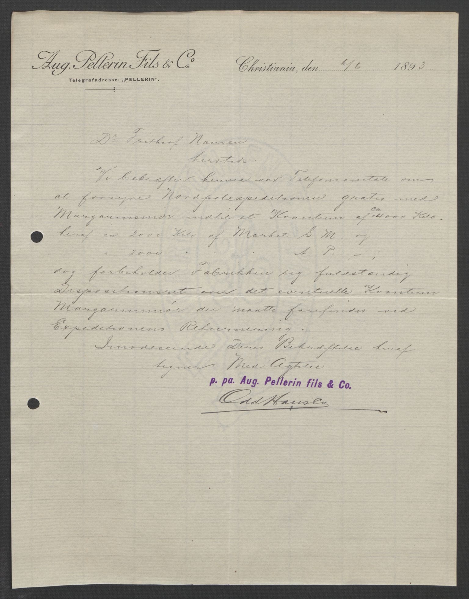 Arbeidskomitéen for Fridtjof Nansens polarekspedisjon, AV/RA-PA-0061/D/L0004: Innk. brev og telegrammer vedr. proviant og utrustning, 1892-1893, p. 760