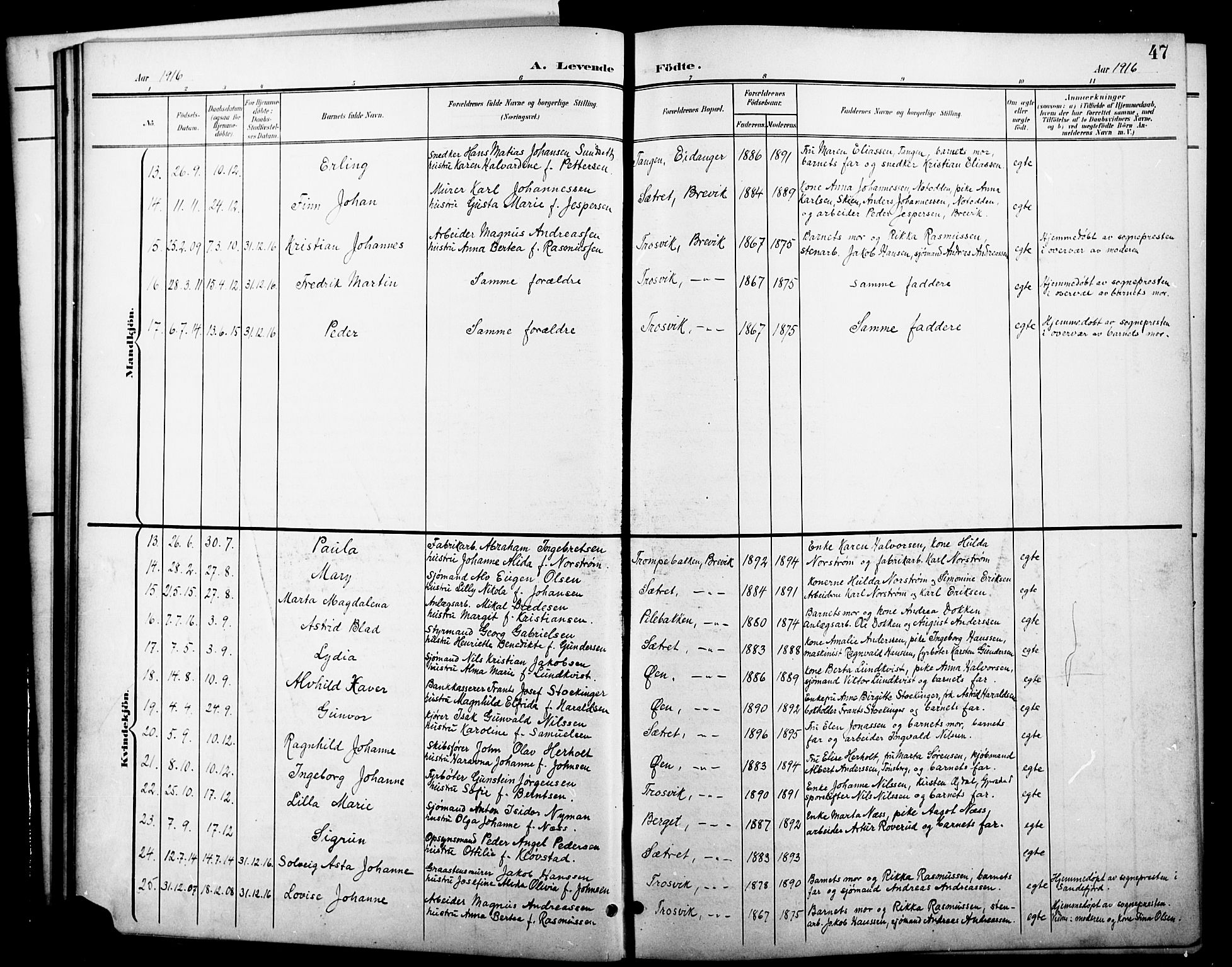 Brevik kirkebøker, SAKO/A-255/G/Ga/L0005: Parish register (copy) no. 5, 1901-1924, p. 47