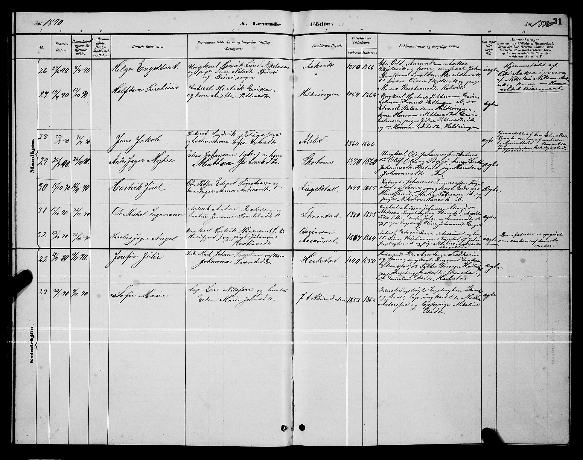 Ministerialprotokoller, klokkerbøker og fødselsregistre - Nordland, AV/SAT-A-1459/810/L0160: Parish register (copy) no. 810C03, 1884-1896, p. 31