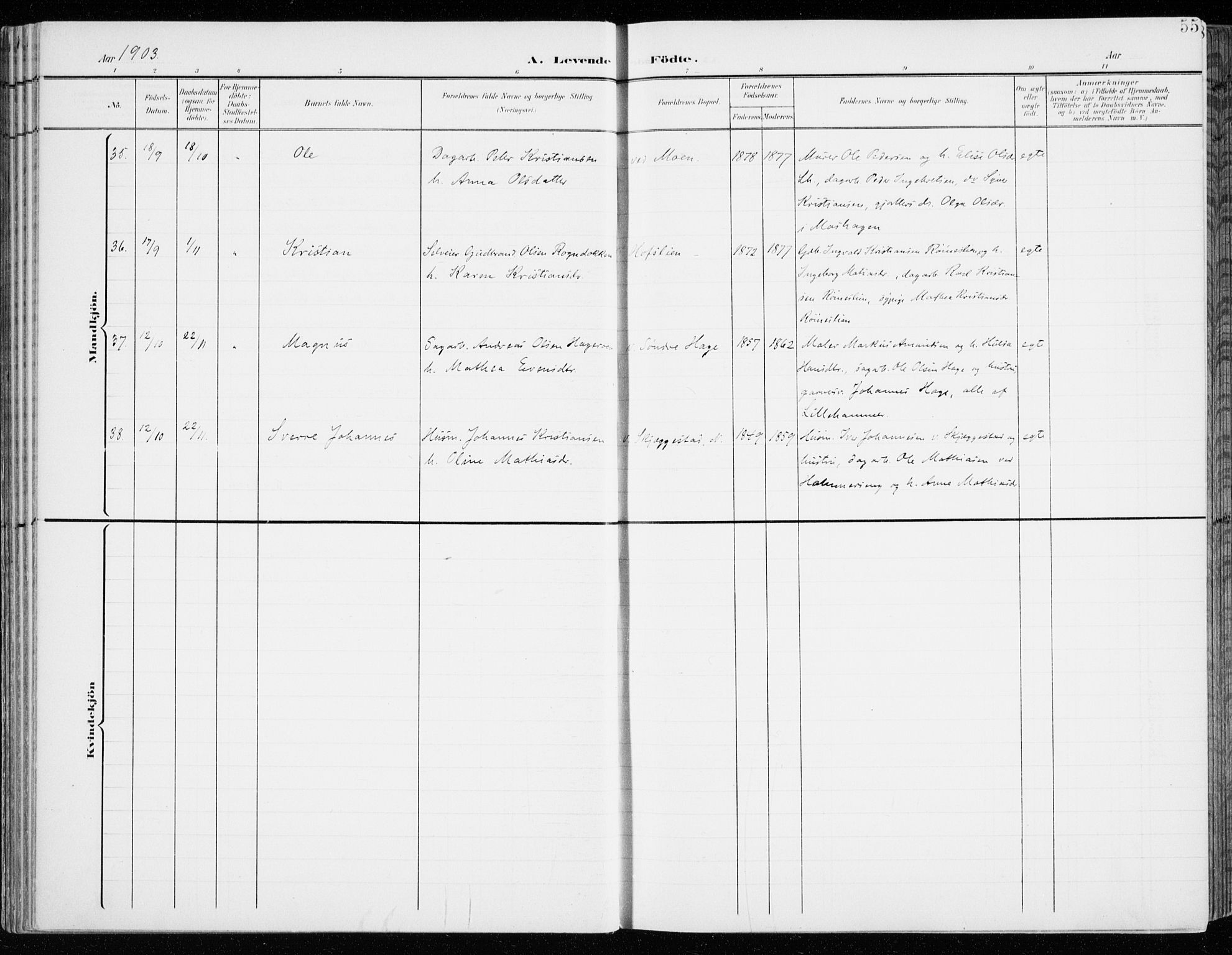 Fåberg prestekontor, AV/SAH-PREST-086/H/Ha/Haa/L0011: Parish register (official) no. 11, 1899-1913, p. 55