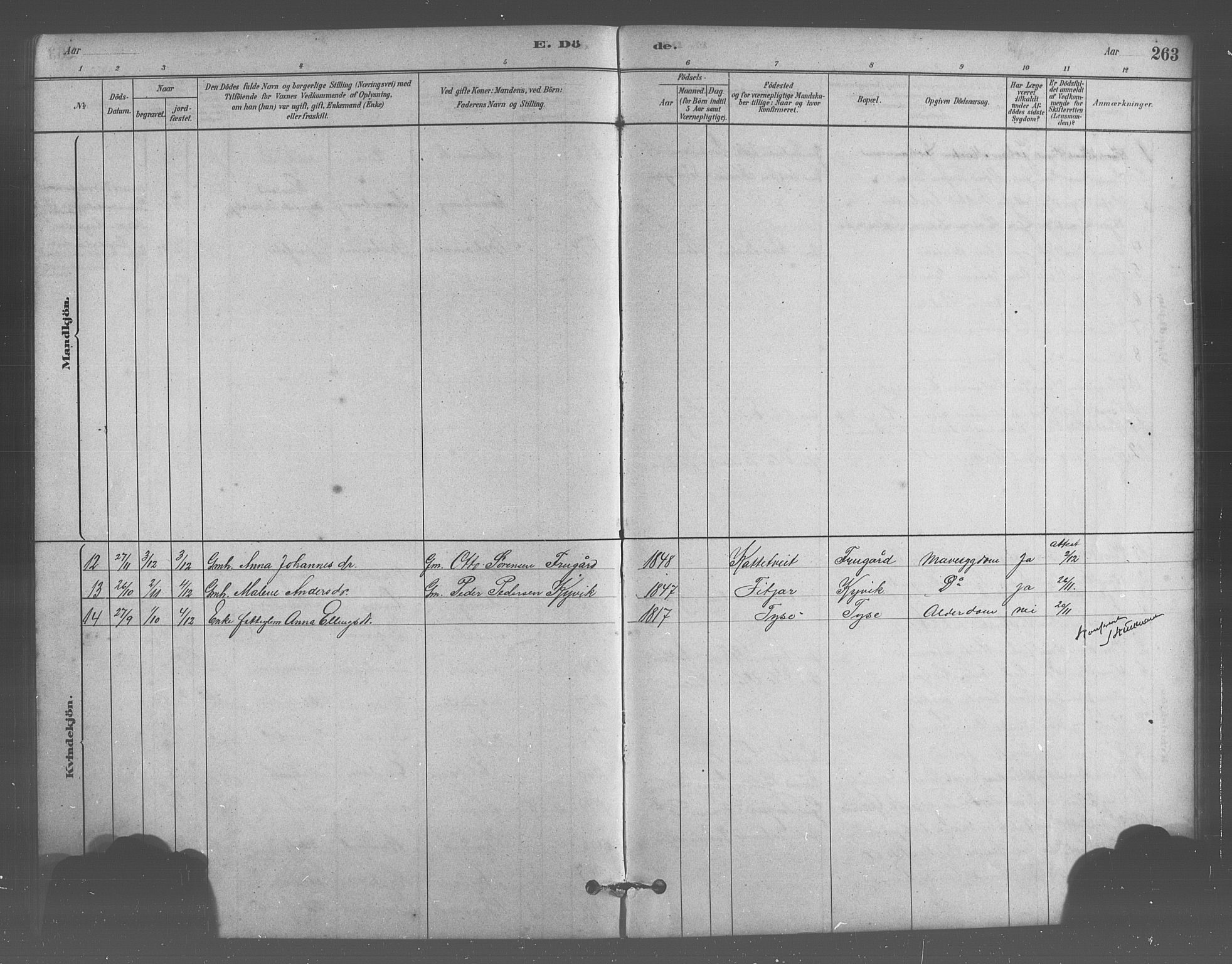 Stord sokneprestembete, SAB/A-78201/H/Hab: Parish register (copy) no. A 2, 1879-1909, p. 263