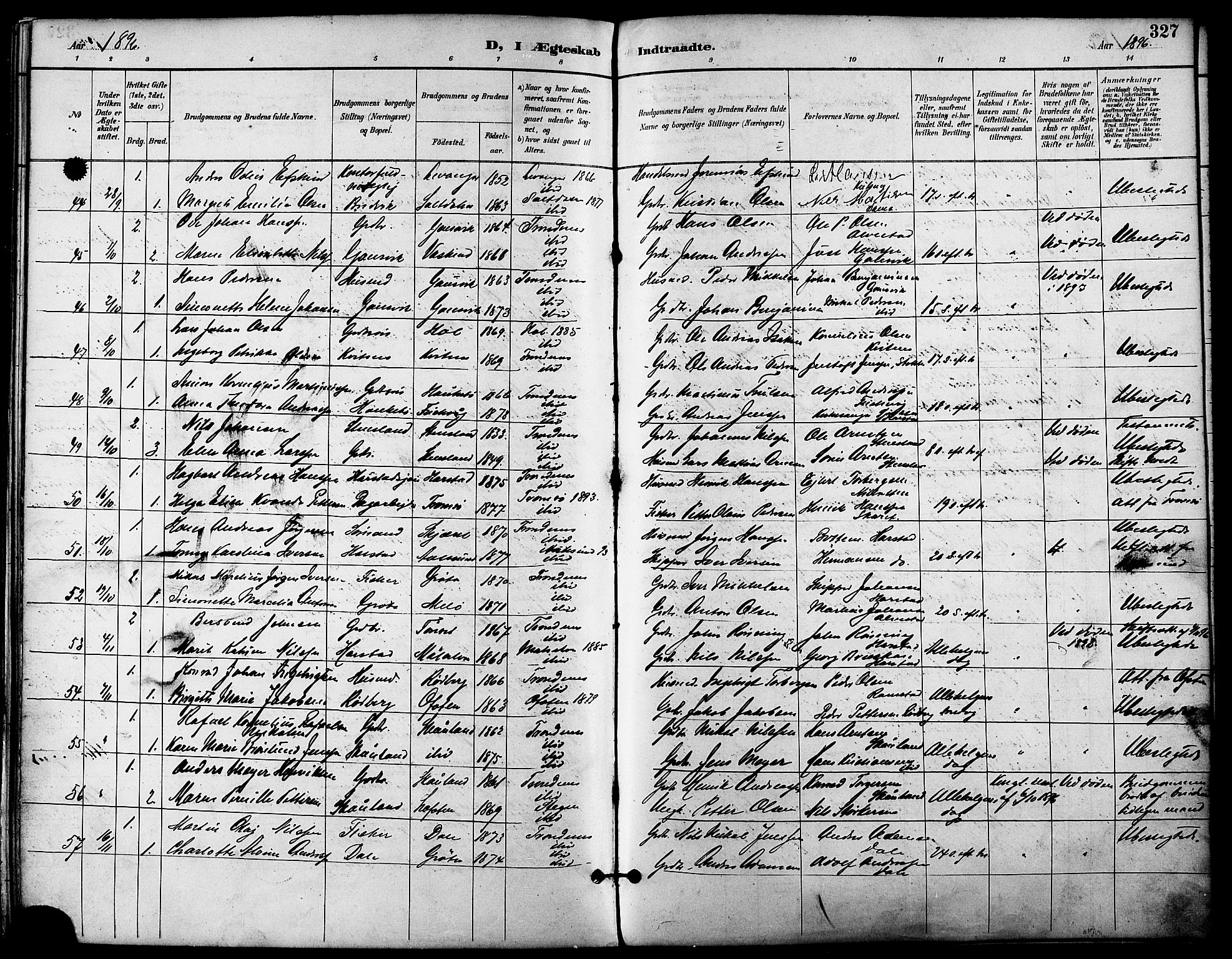 Trondenes sokneprestkontor, SATØ/S-1319/H/Ha/L0016kirke: Parish register (official) no. 16, 1890-1898, p. 327