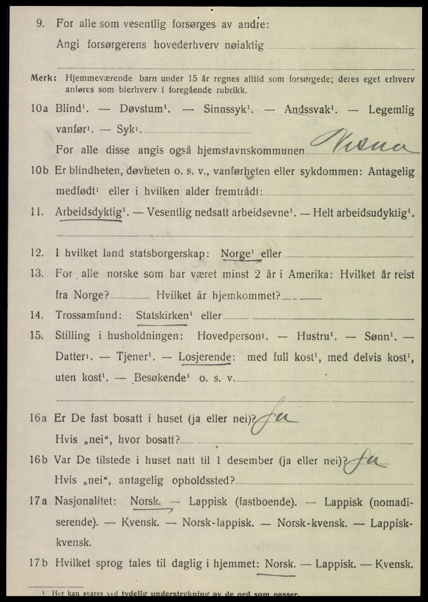 SAT, 1920 census for Nesna, 1920, p. 5194