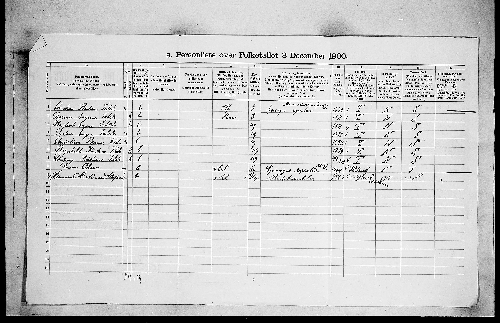 SAO, 1900 census for Kristiania, 1900, p. 7077