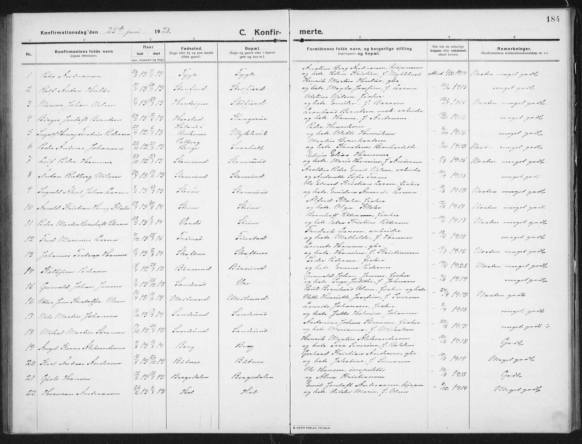Ministerialprotokoller, klokkerbøker og fødselsregistre - Nordland, SAT/A-1459/882/L1183: Parish register (copy) no. 882C01, 1911-1938, p. 184