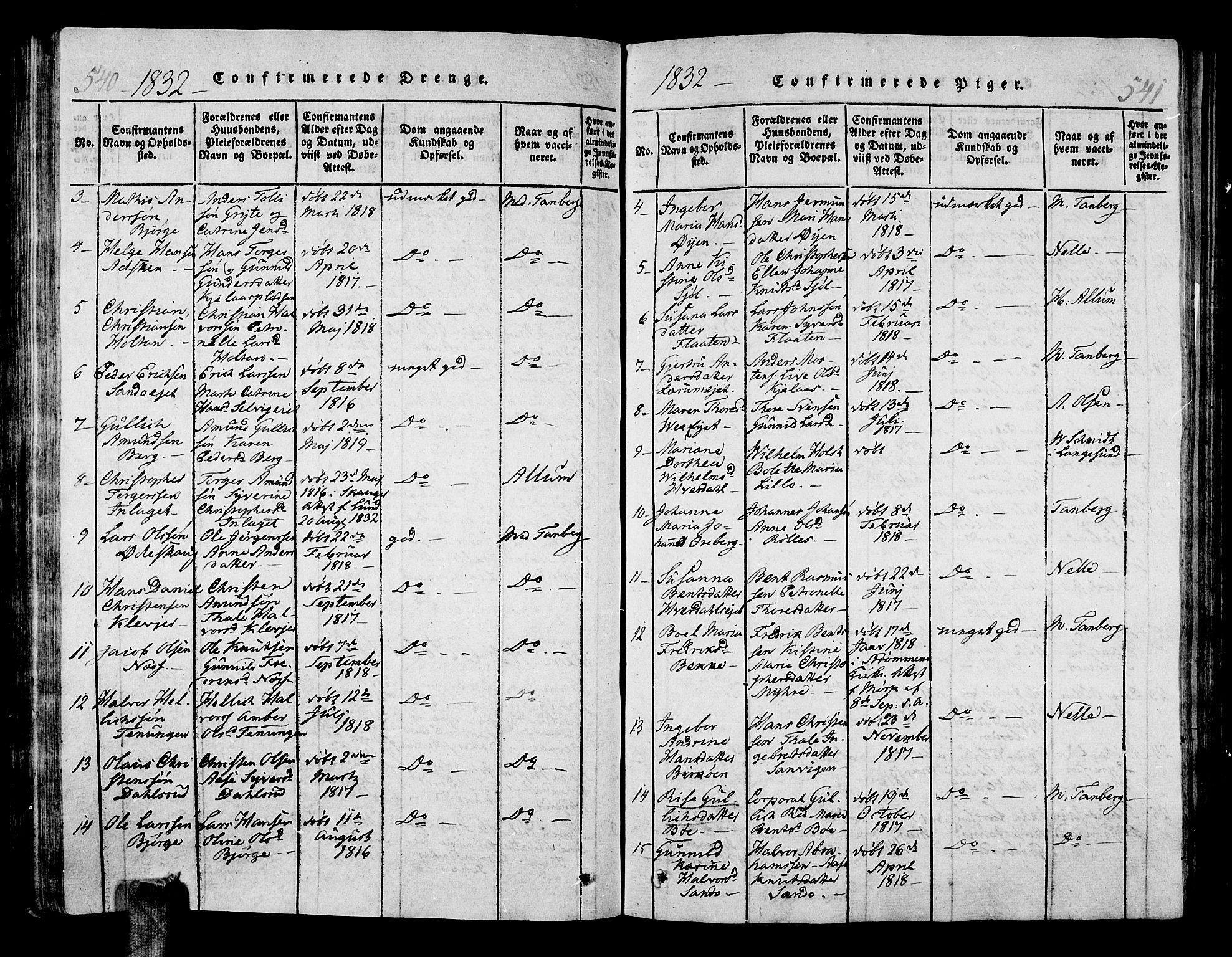 Sande Kirkebøker, SAKO/A-53/G/Ga/L0001: Parish register (copy) no. 1, 1814-1847, p. 540-541