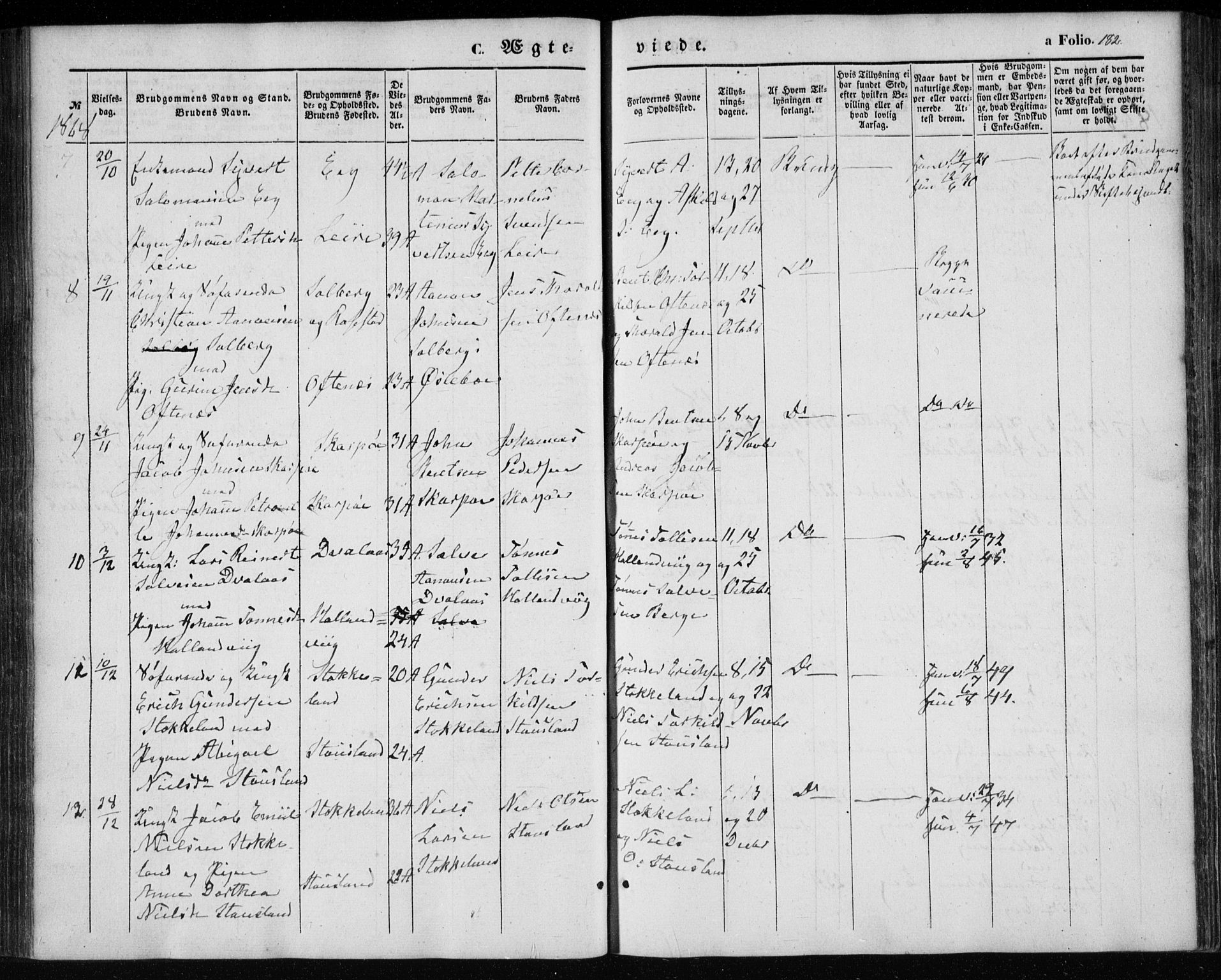 Søgne sokneprestkontor, SAK/1111-0037/F/Fa/Fab/L0010: Parish register (official) no. A 10, 1853-1869, p. 182