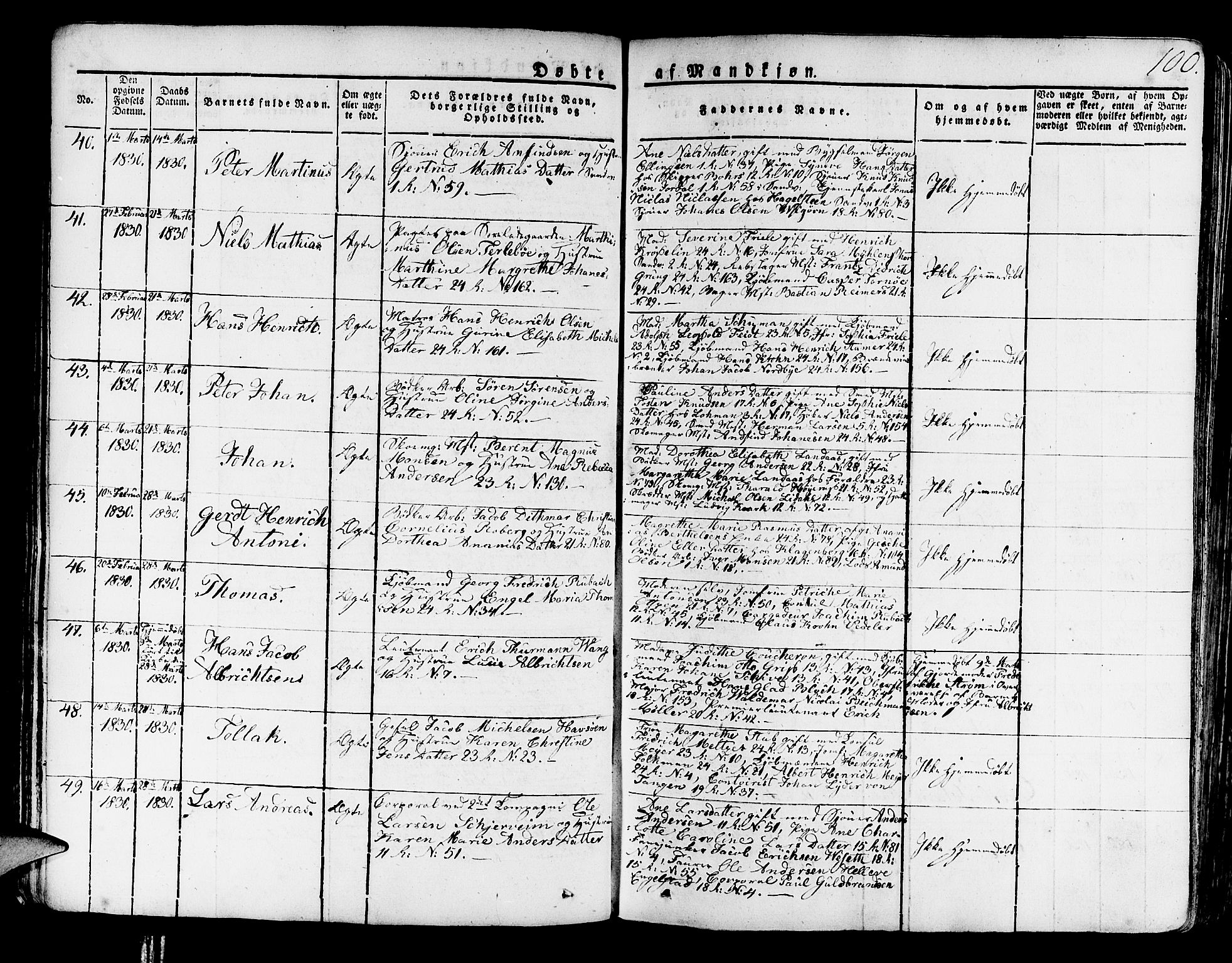 Korskirken sokneprestembete, AV/SAB-A-76101/H/Haa/L0014: Parish register (official) no. A 14, 1823-1835, p. 100