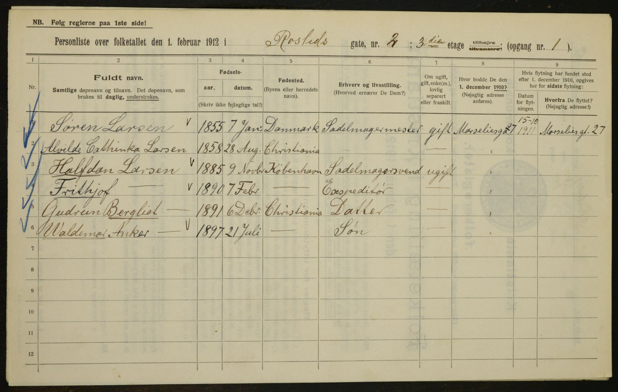 OBA, Municipal Census 1912 for Kristiania, 1912, p. 84278