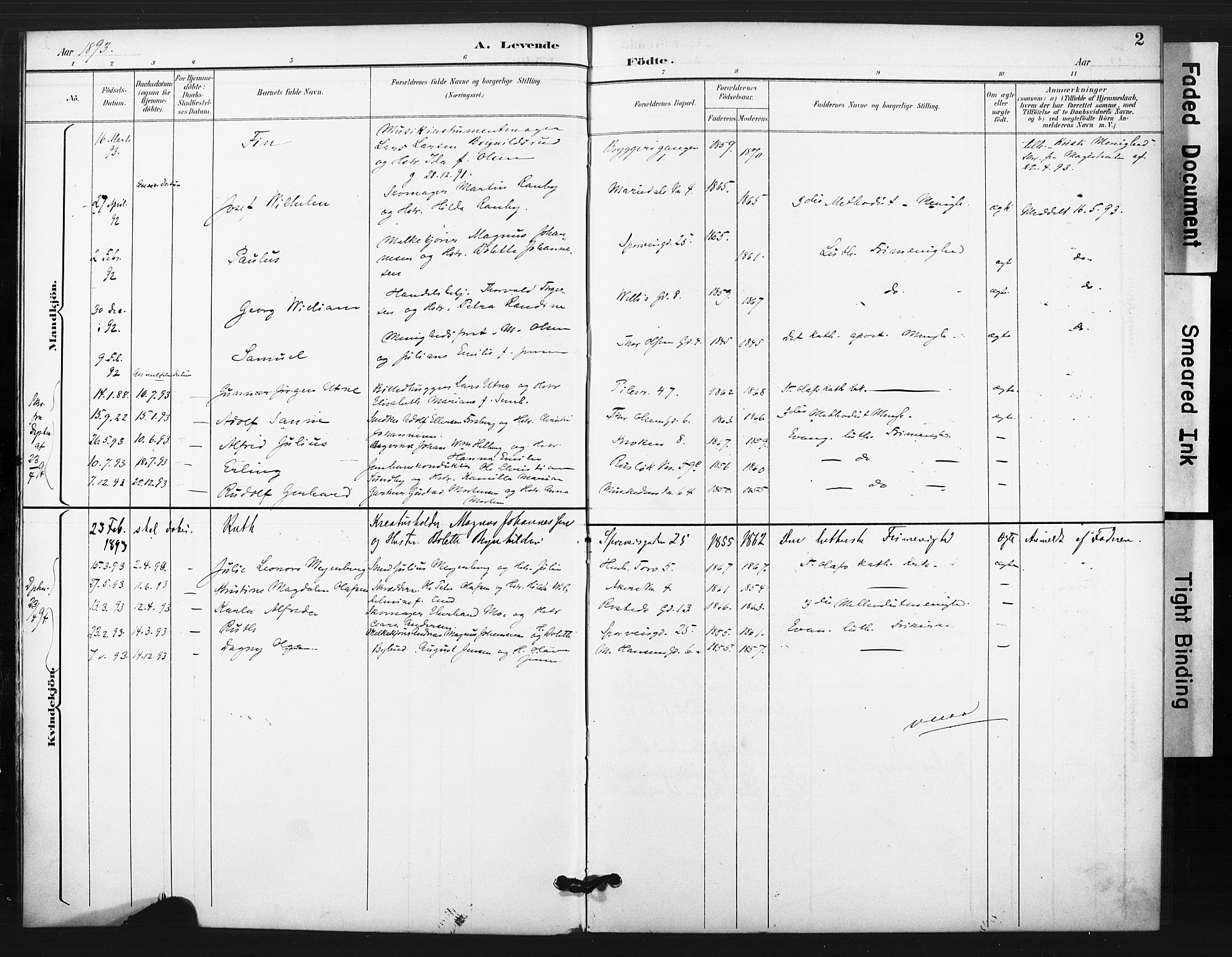 Trefoldighet prestekontor Kirkebøker, AV/SAO-A-10882/F/Fg/L0001: Parish register (official) no. VII 1, 1892-1923, p. 2