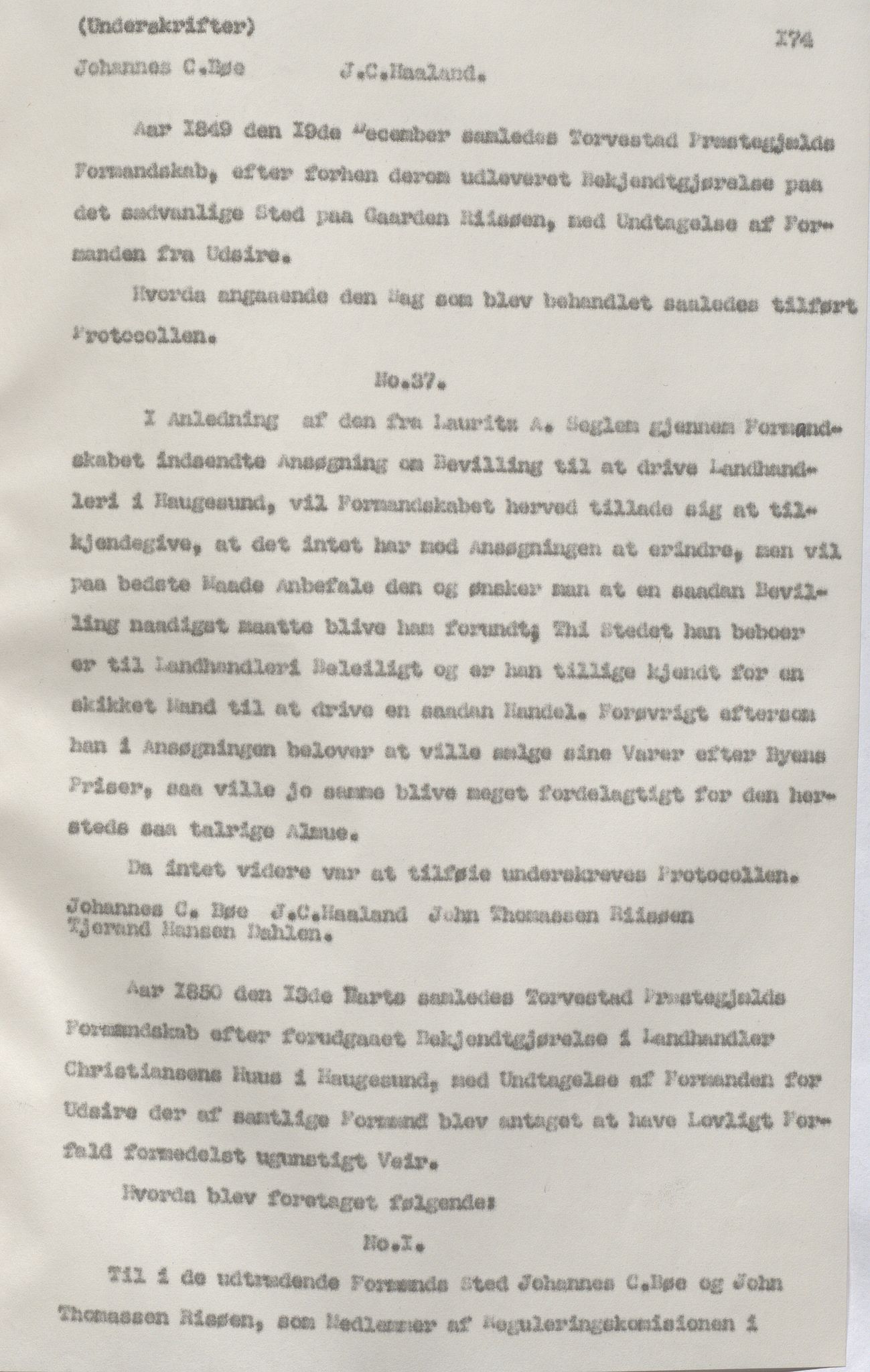 Torvastad kommune - Formannskapet, IKAR/K-101331/A/L0002: Avskrift av forhandlingsprotokoll, 1837-1855, p. 174