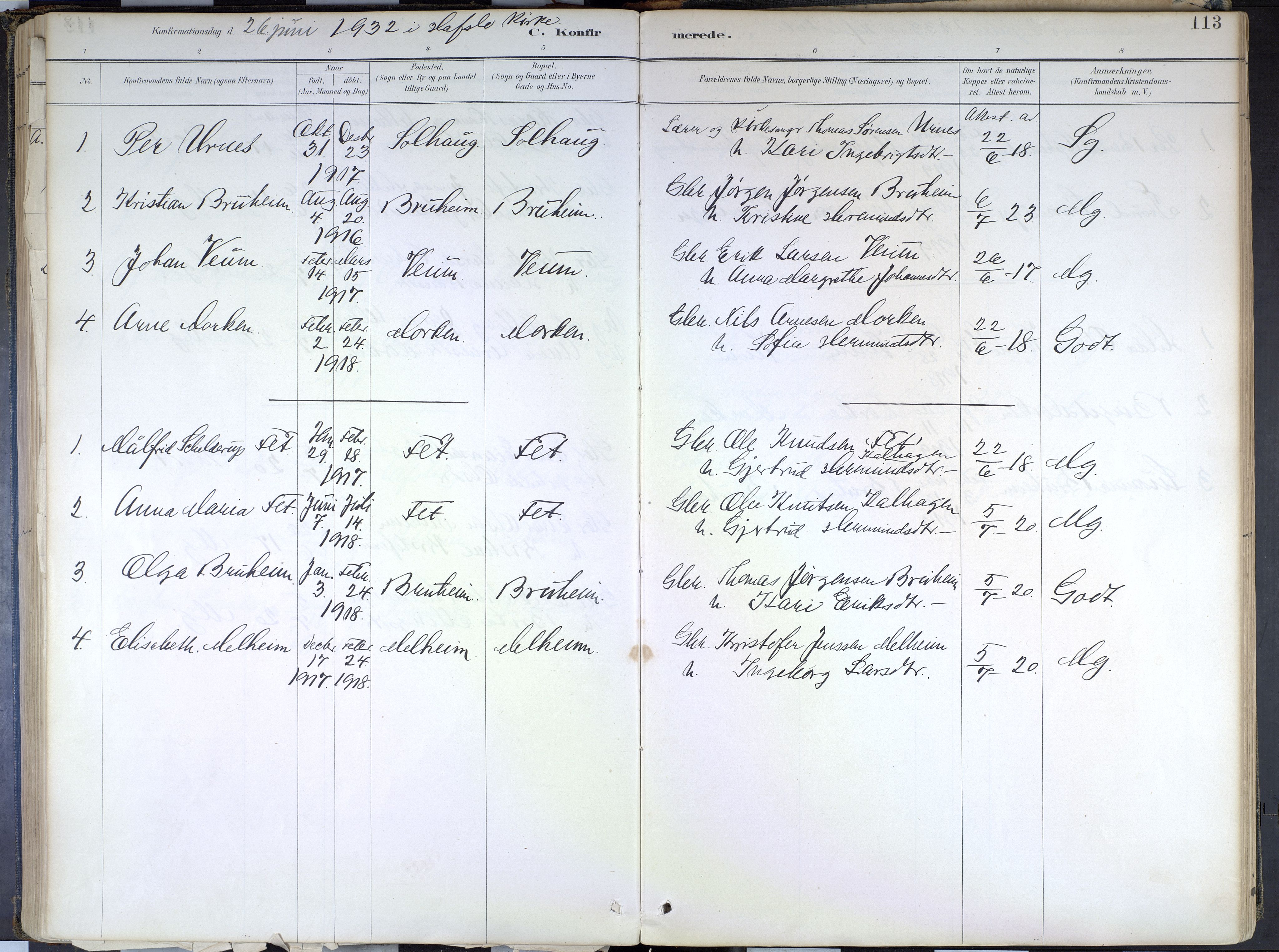 Hafslo sokneprestembete, SAB/A-80301/H/Haa/Haad/L0001: Parish register (official) no. D 1, 1886-1934, p. 113