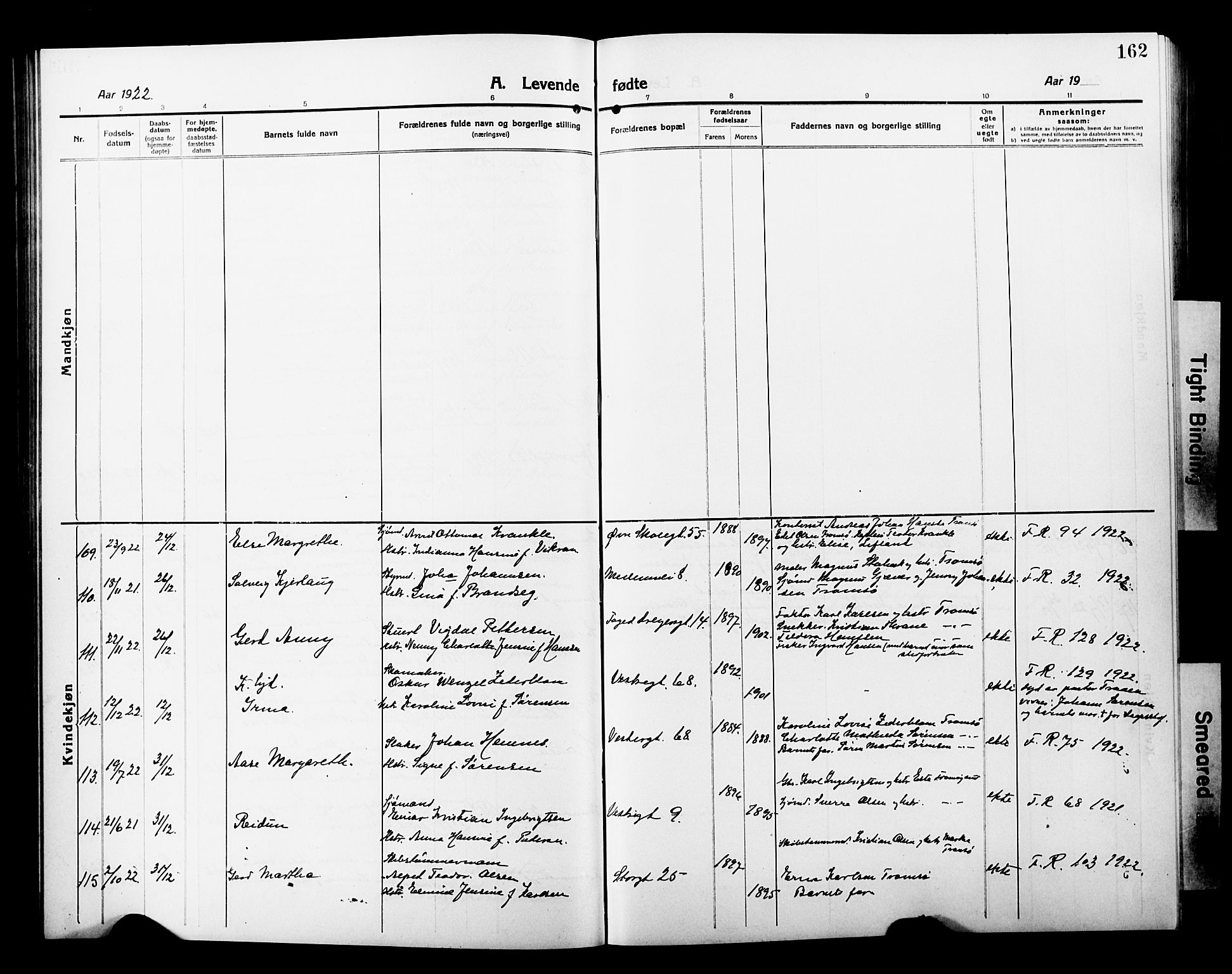 Tromsø sokneprestkontor/stiftsprosti/domprosti, AV/SATØ-S-1343/G/Gb/L0009klokker: Parish register (copy) no. 9, 1915-1925, p. 162