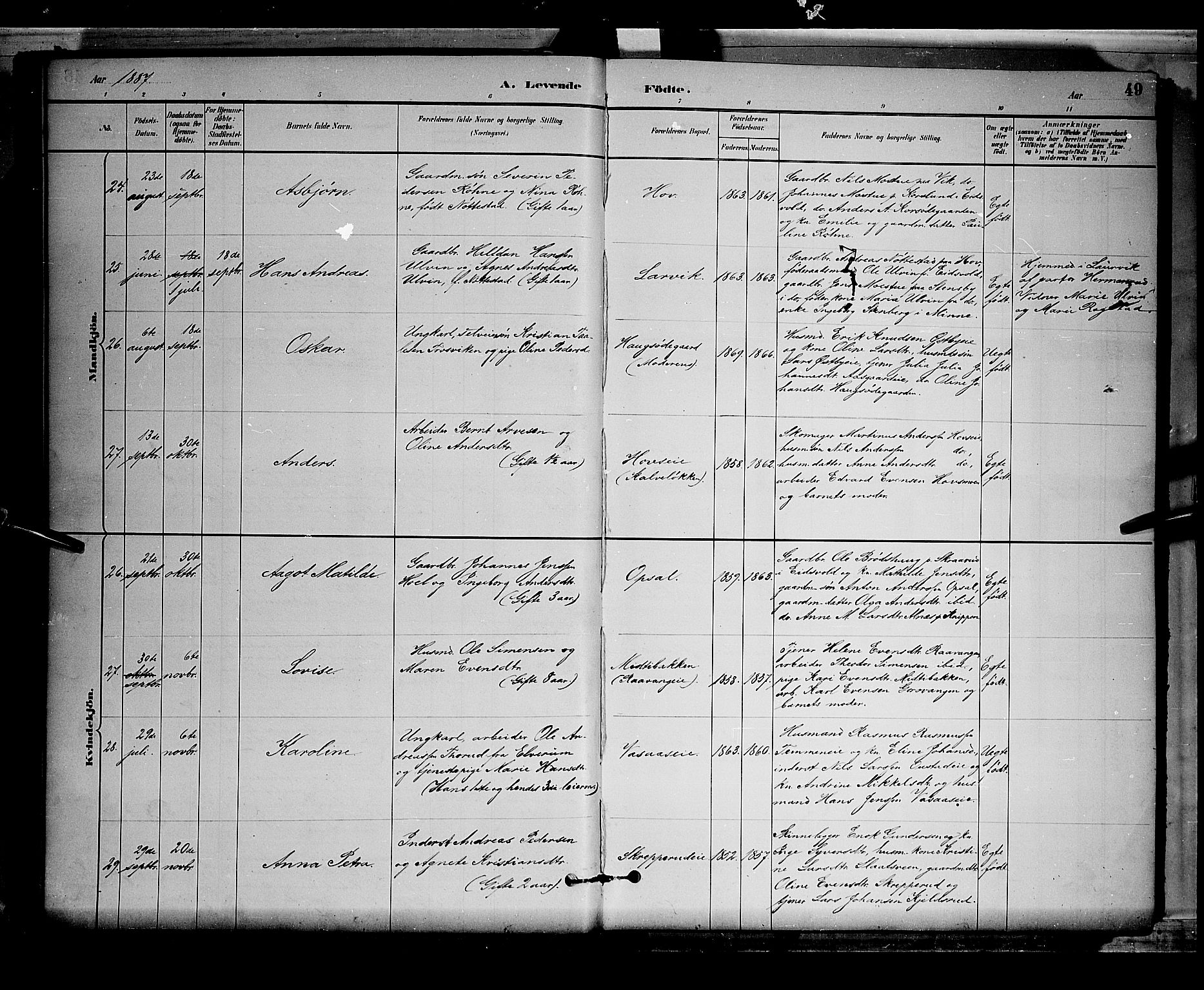 Stange prestekontor, AV/SAH-PREST-002/L/L0008: Parish register (copy) no. 8, 1882-1895, p. 49