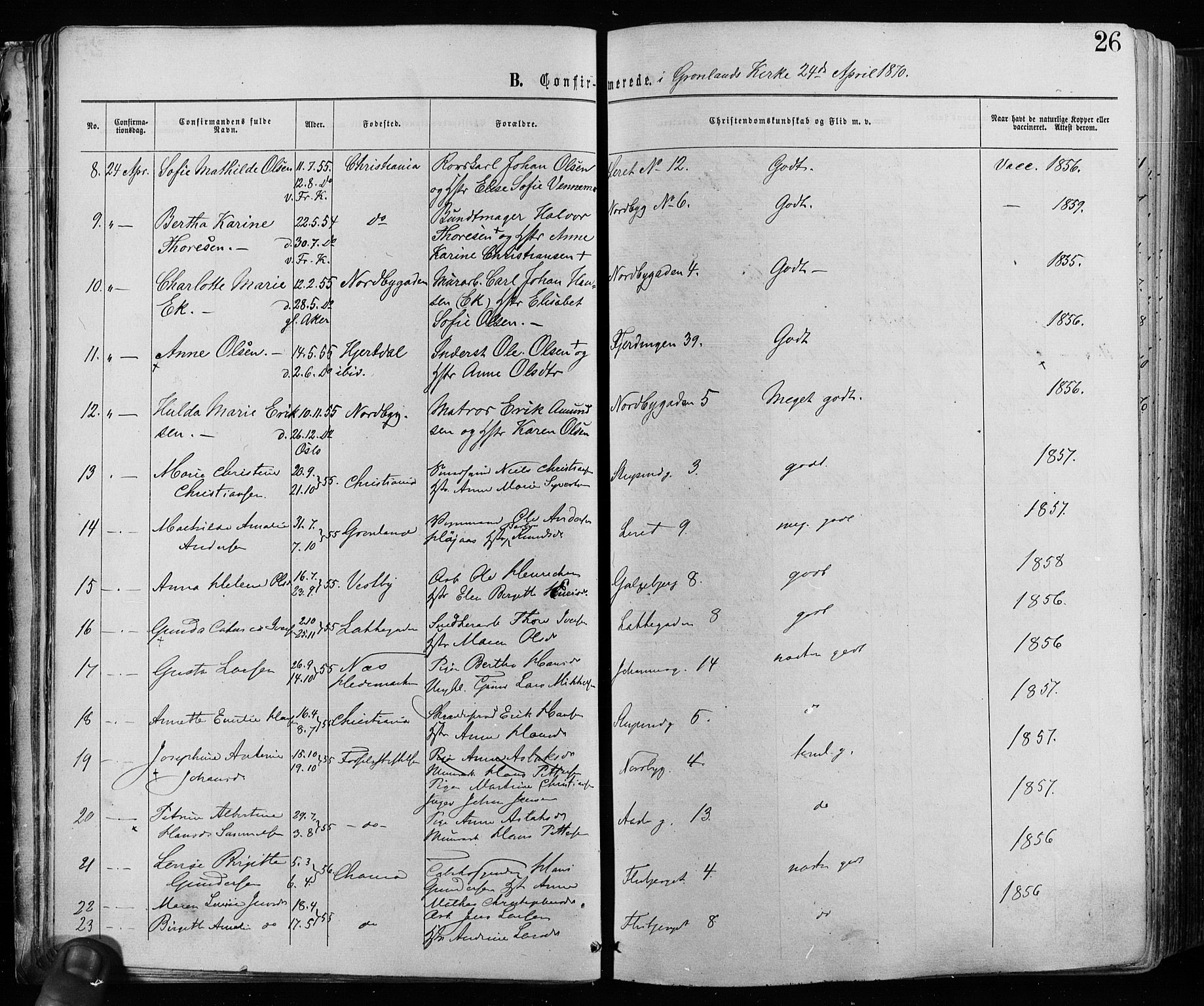 Grønland prestekontor Kirkebøker, AV/SAO-A-10848/F/Fa/L0005: Parish register (official) no. 5, 1869-1880, p. 26