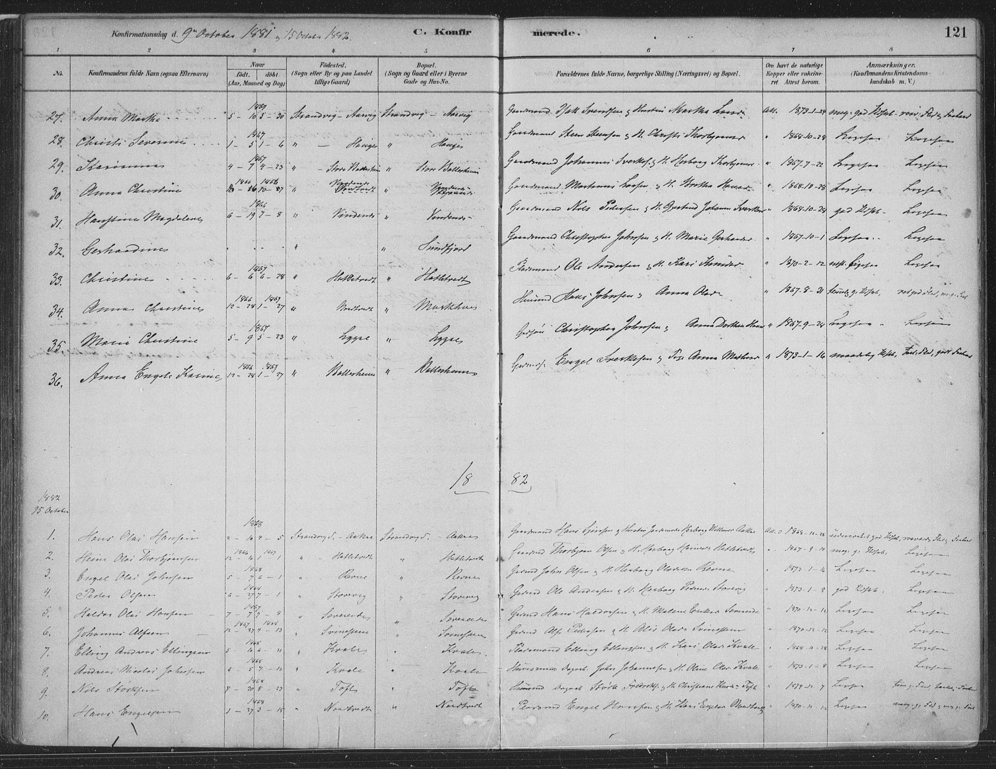 Fusa sokneprestembete, SAB/A-75401/H/Haa: Parish register (official) no. D 1, 1880-1938, p. 121