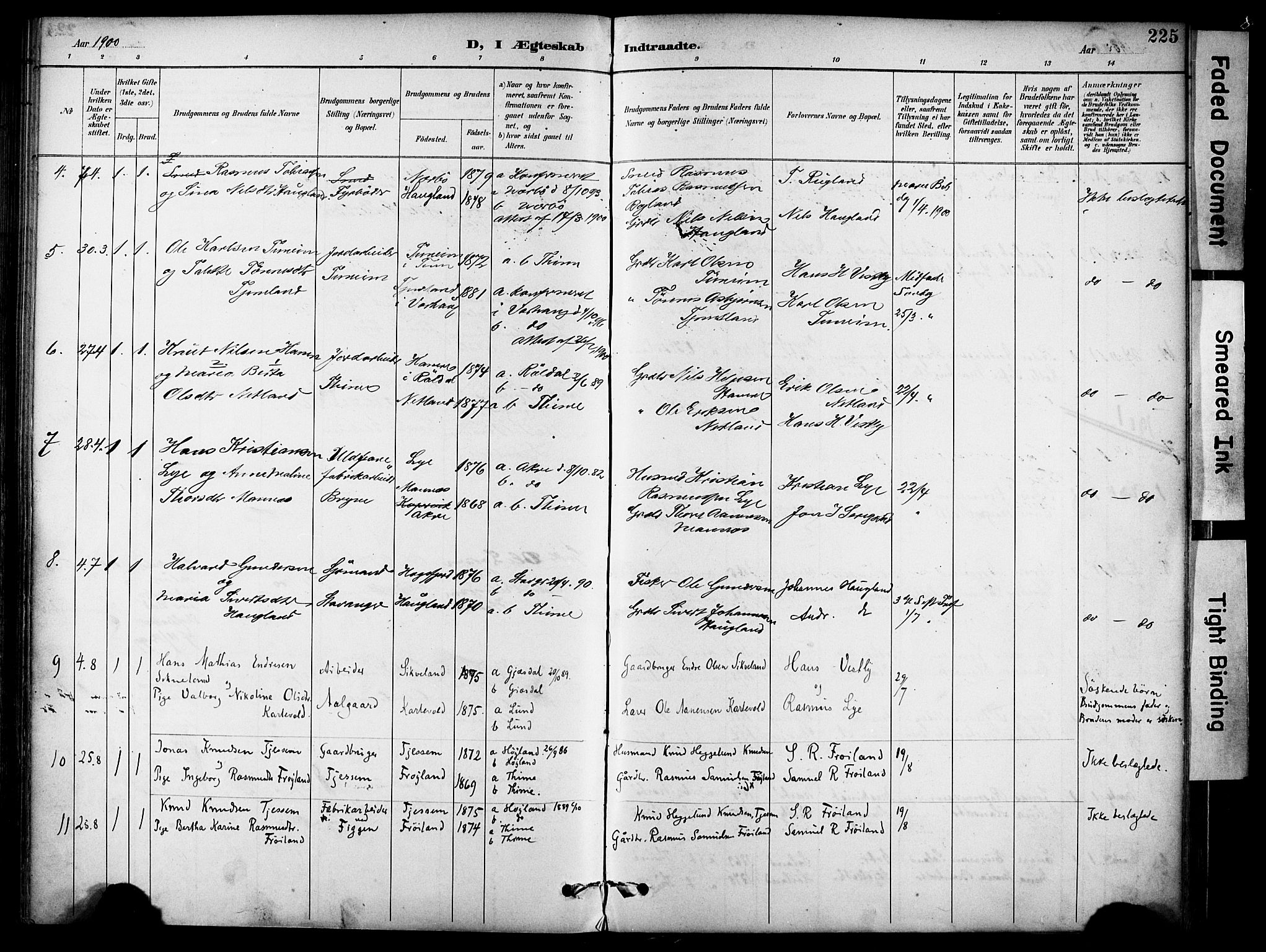 Lye sokneprestkontor, AV/SAST-A-101794/001/30BA/L0011: Parish register (official) no. A 9, 1893-1903, p. 225