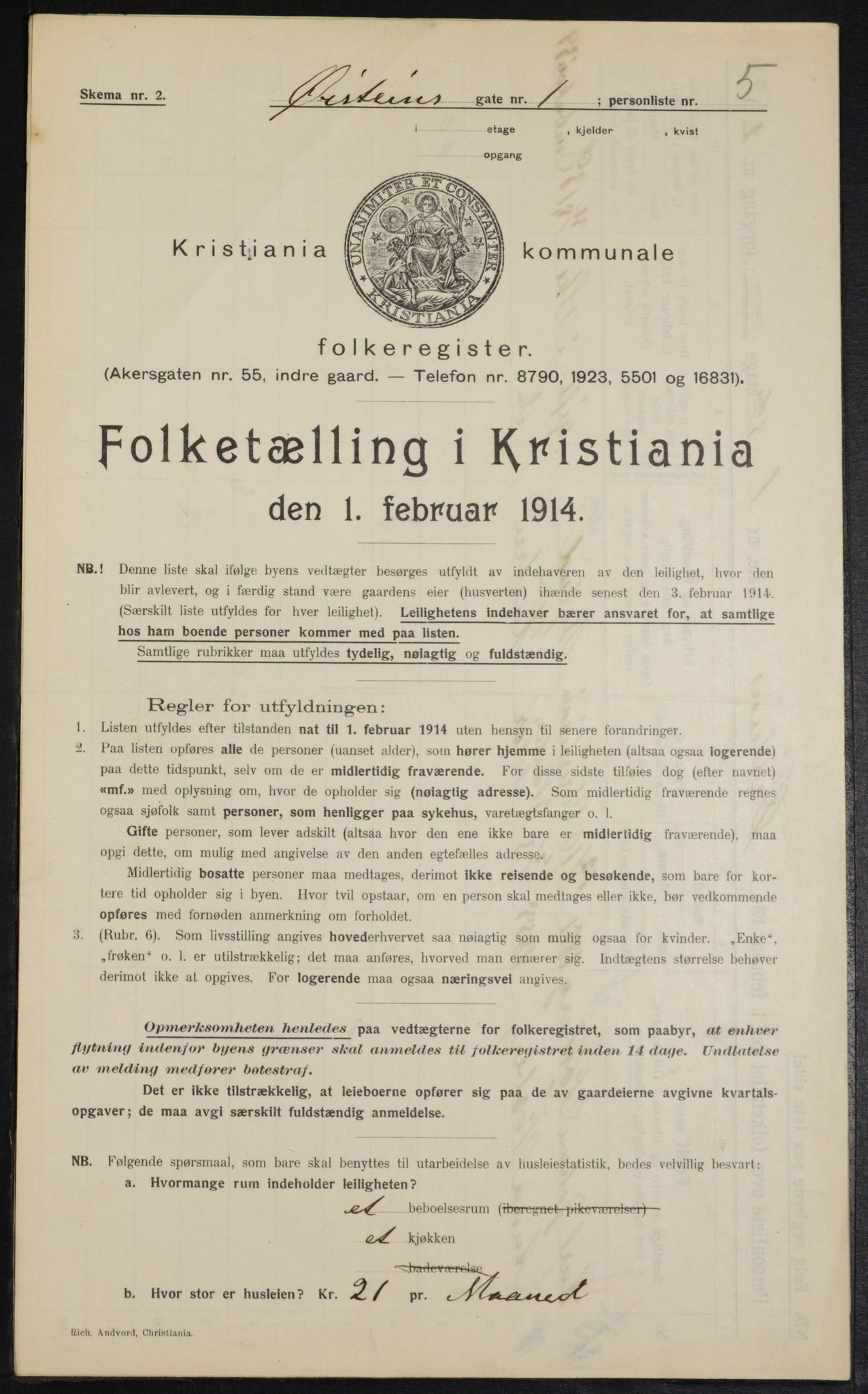 OBA, Municipal Census 1914 for Kristiania, 1914, p. 131300