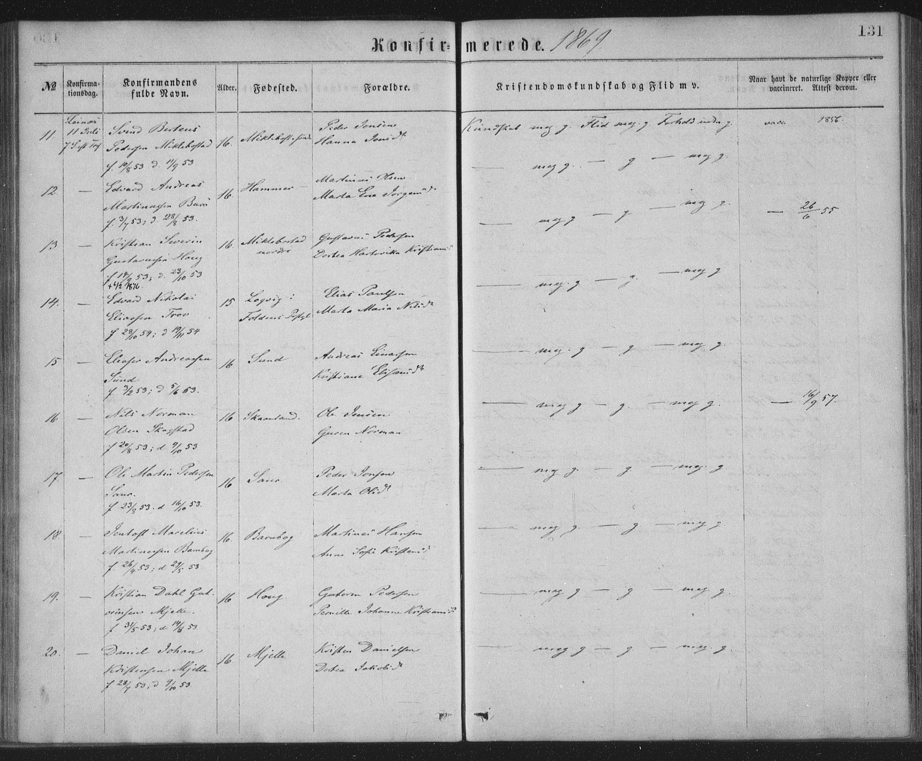 Ministerialprotokoller, klokkerbøker og fødselsregistre - Nordland, AV/SAT-A-1459/855/L0801: Parish register (official) no. 855A09, 1864-1874, p. 131