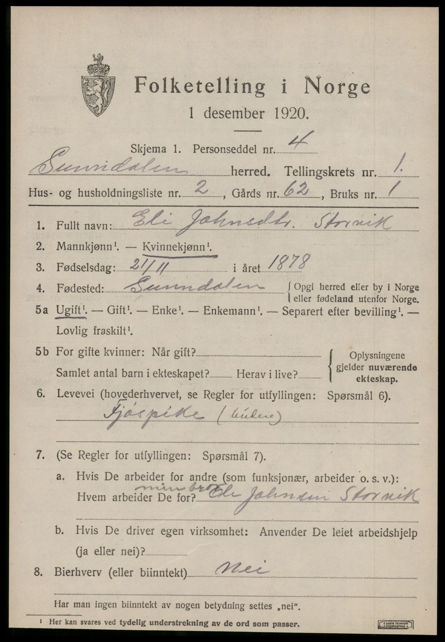 SAT, 1920 census for Sunndal, 1920, p. 804