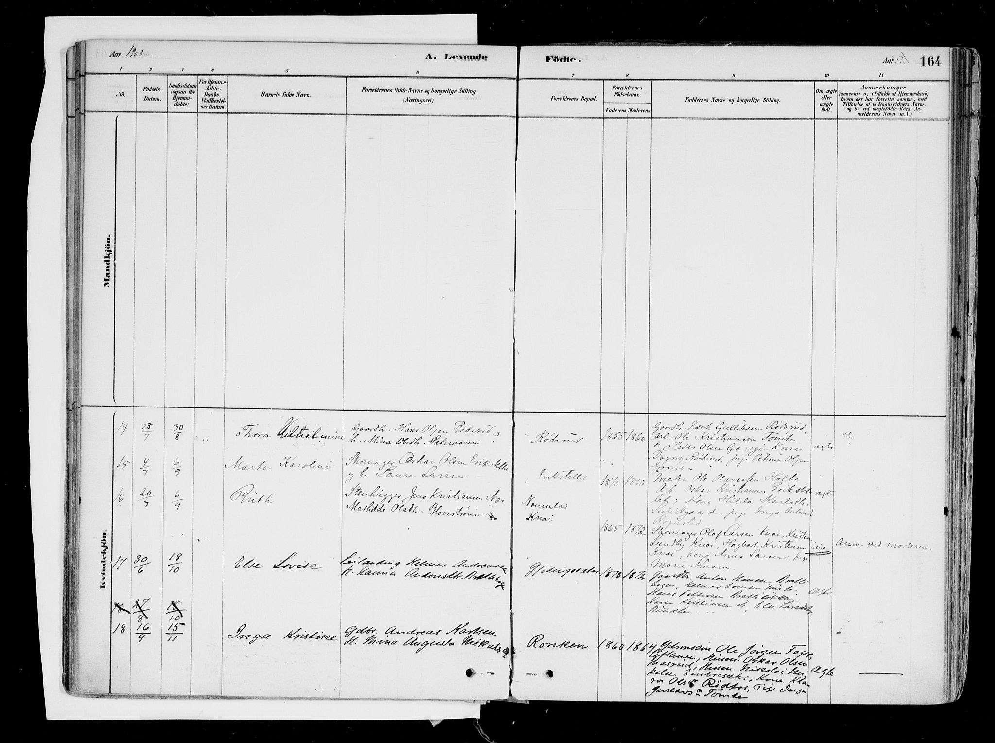 Hurdal prestekontor Kirkebøker, AV/SAO-A-10889/F/Fa/L0007: Parish register (official) no. I 7, 1878-1906, p. 164