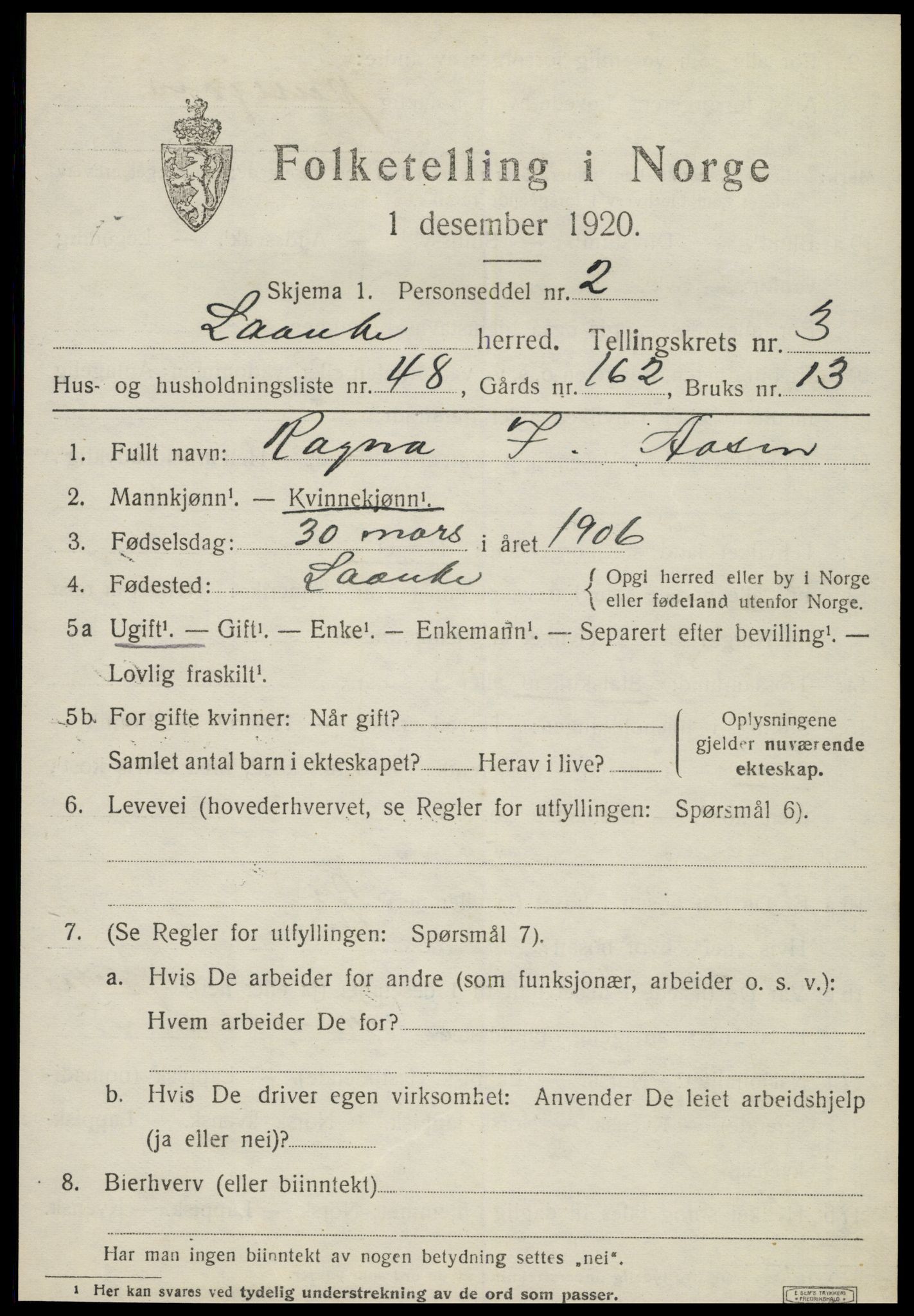 SAT, 1920 census for Lånke, 1920, p. 2274