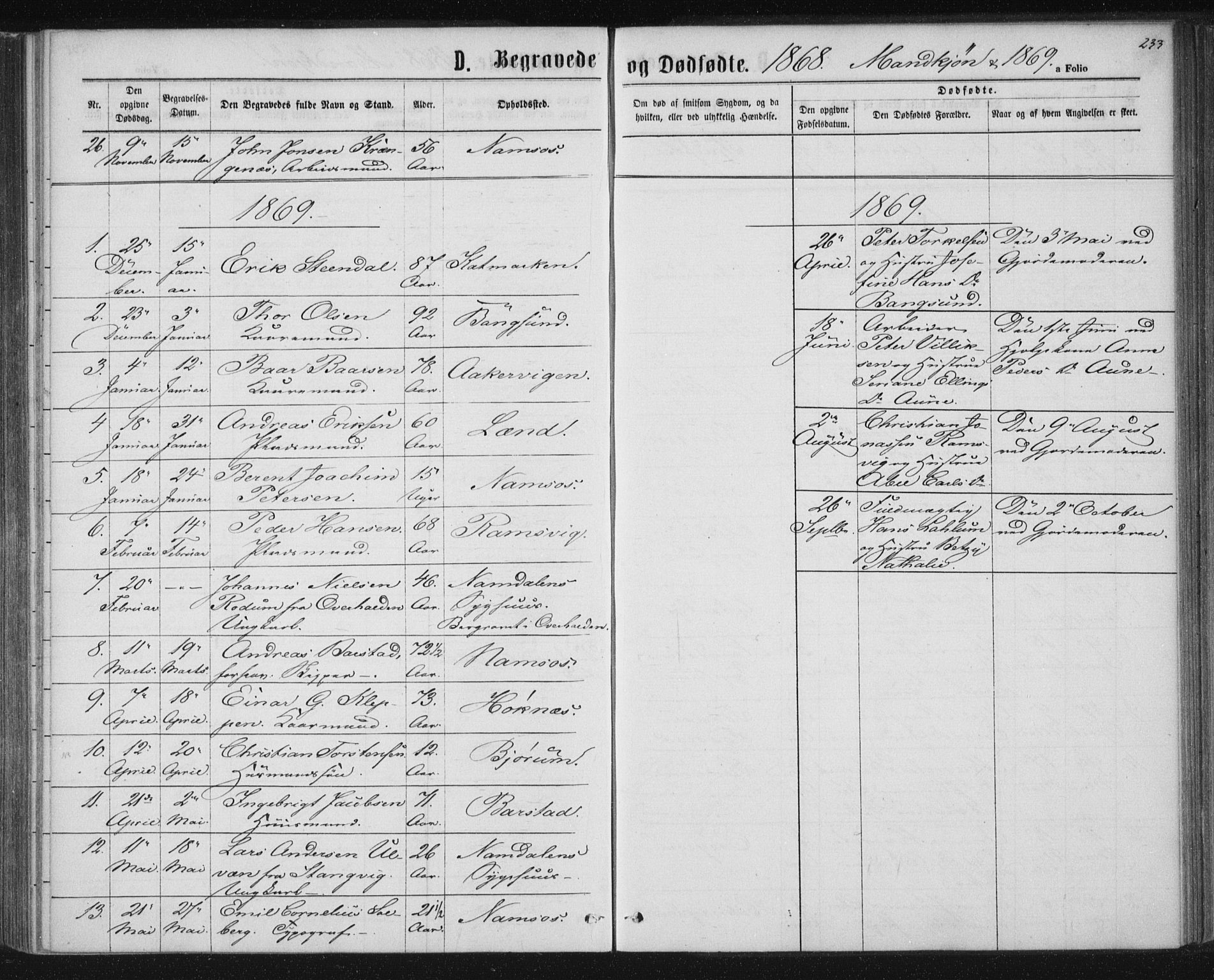 Ministerialprotokoller, klokkerbøker og fødselsregistre - Nord-Trøndelag, SAT/A-1458/768/L0570: Parish register (official) no. 768A05, 1865-1874, p. 233