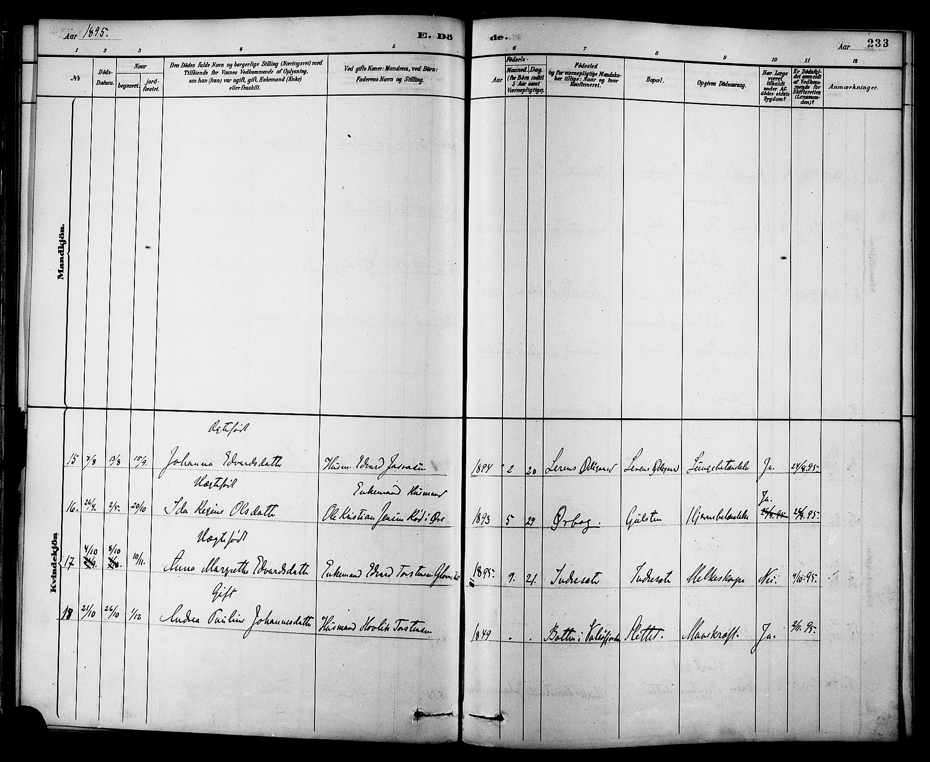 Ministerialprotokoller, klokkerbøker og fødselsregistre - Møre og Romsdal, AV/SAT-A-1454/577/L0896: Parish register (official) no. 577A03, 1880-1898, p. 233