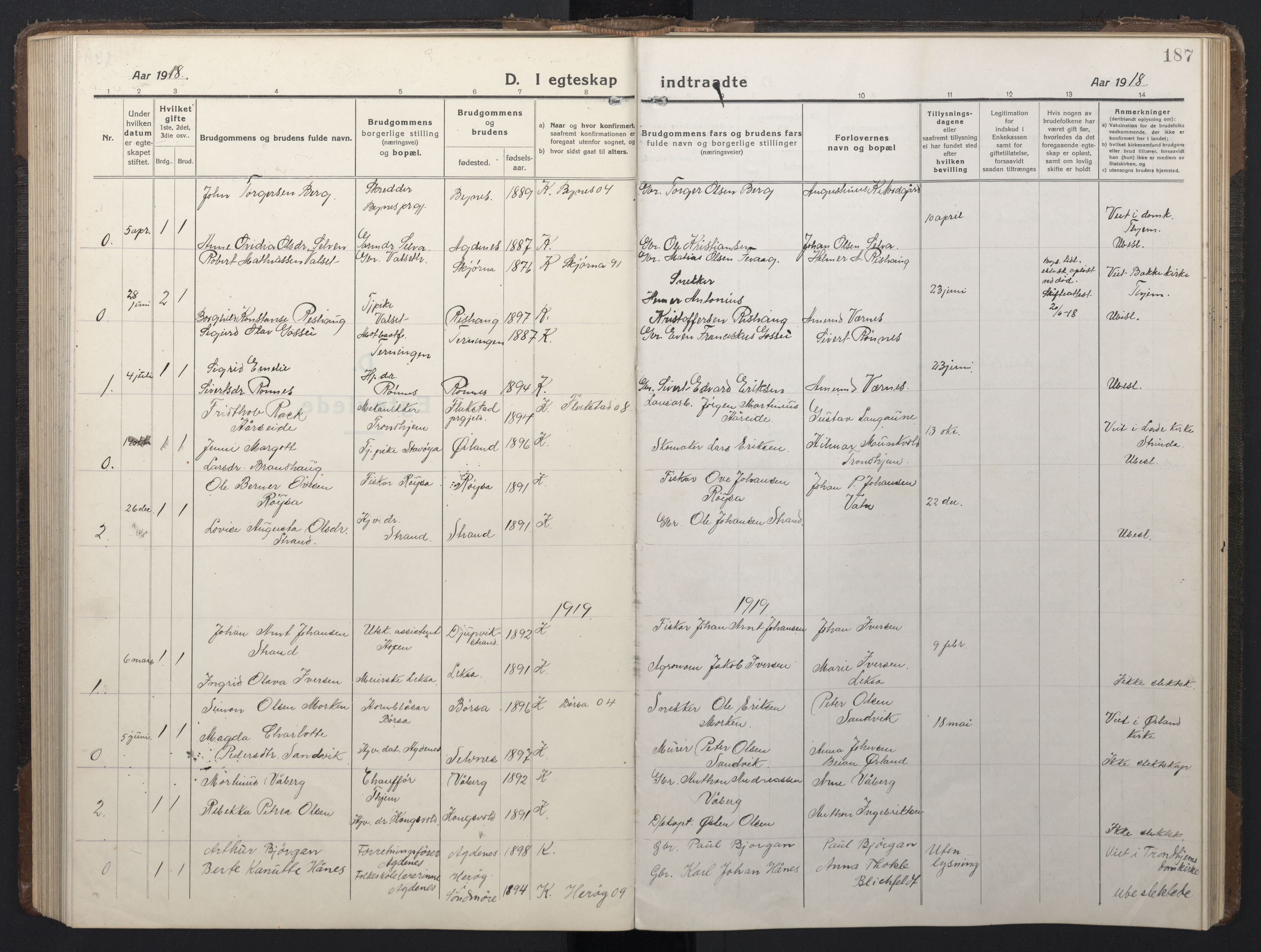 Ministerialprotokoller, klokkerbøker og fødselsregistre - Sør-Trøndelag, SAT/A-1456/662/L0758: Parish register (copy) no. 662C03, 1918-1948, p. 187