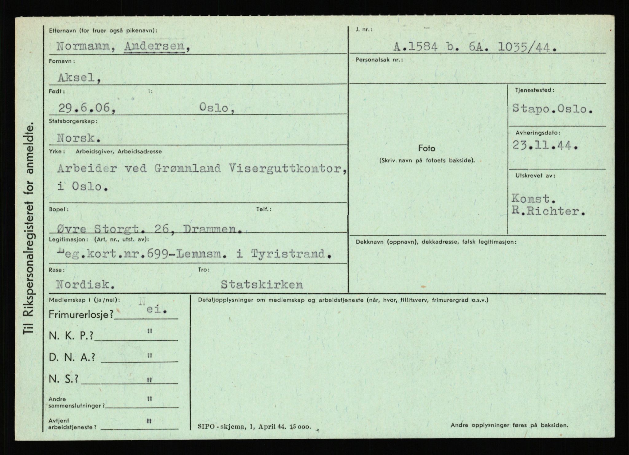 Statspolitiet - Hovedkontoret / Osloavdelingen, AV/RA-S-1329/C/Ca/L0001: Aabakken - Armann, 1943-1945, p. 1971