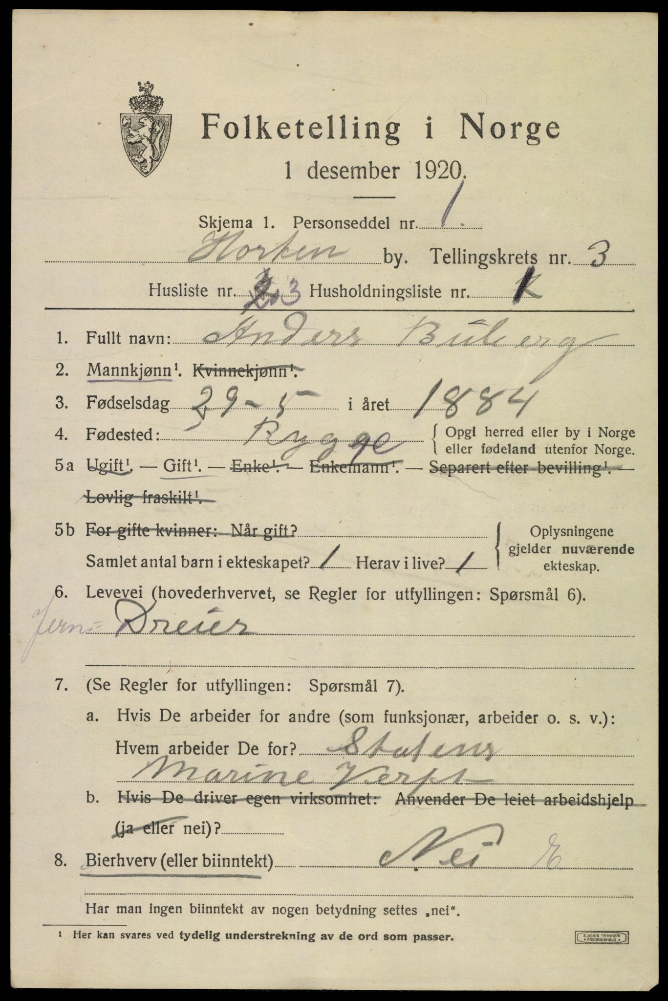 SAKO, 1920 census for Horten, 1920, p. 16247