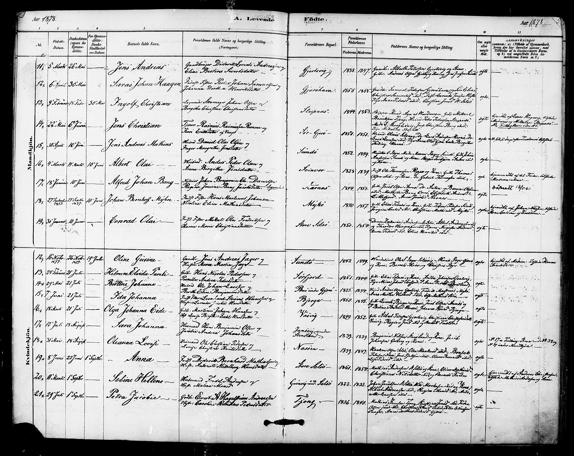 Ministerialprotokoller, klokkerbøker og fødselsregistre - Nordland, AV/SAT-A-1459/841/L0609: Parish register (official) no. 841A12, 1878-1901, p. 5