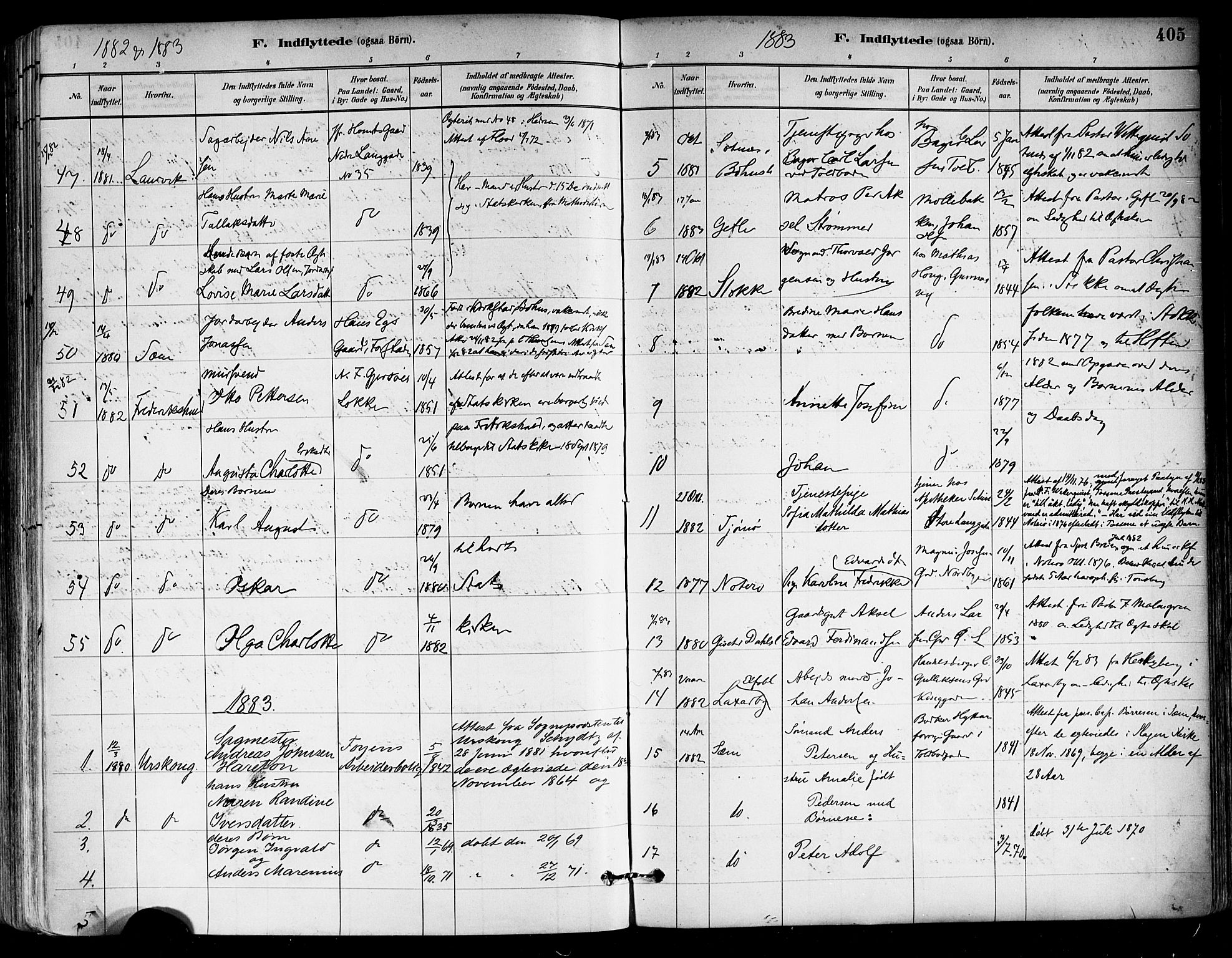 Tønsberg kirkebøker, SAKO/A-330/F/Fa/L0011: Parish register (official) no. I 11, 1881-1890, p. 405