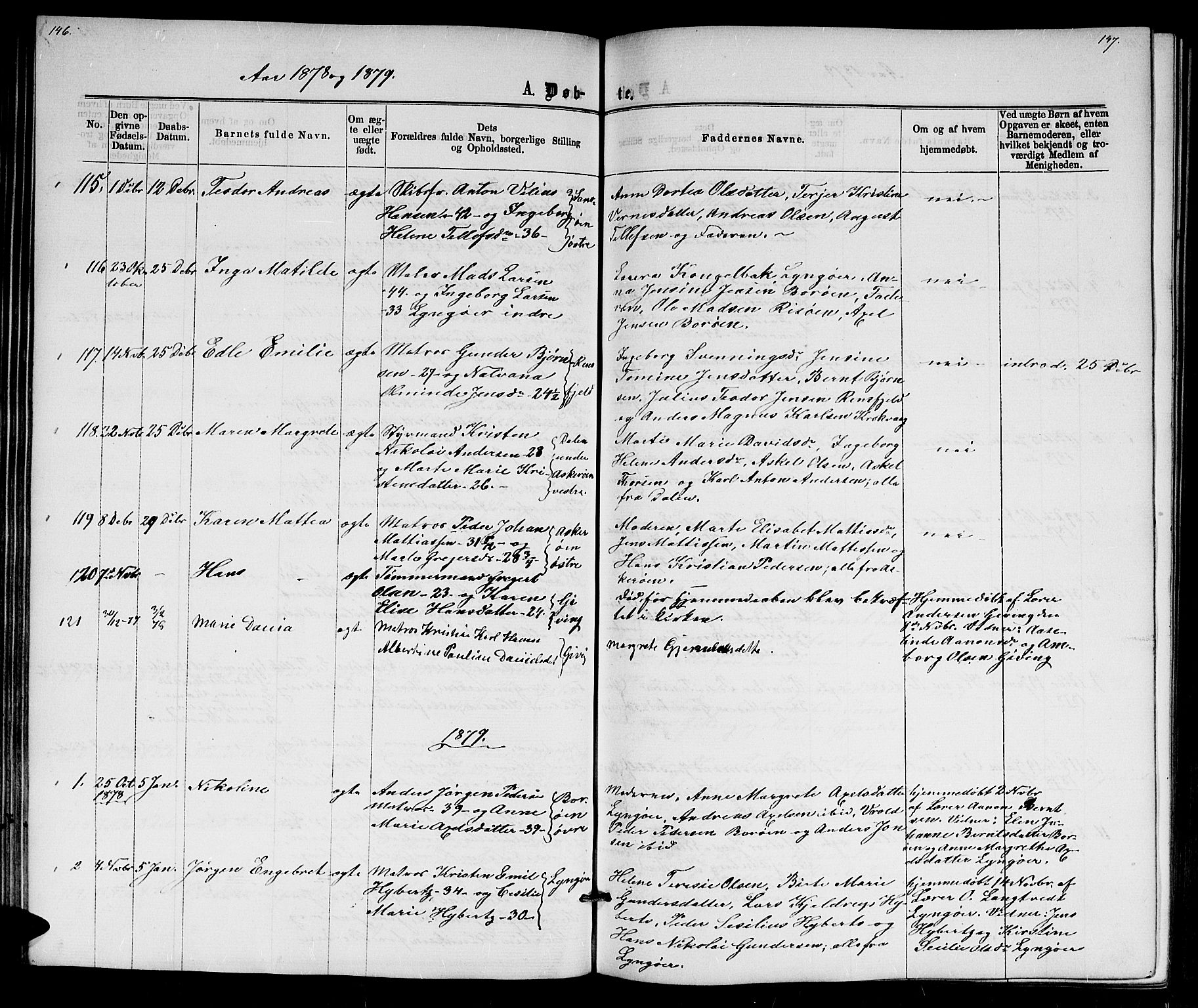 Dypvåg sokneprestkontor, AV/SAK-1111-0007/F/Fb/Fba/L0012: Parish register (copy) no. B 12, 1872-1886, p. 146-147