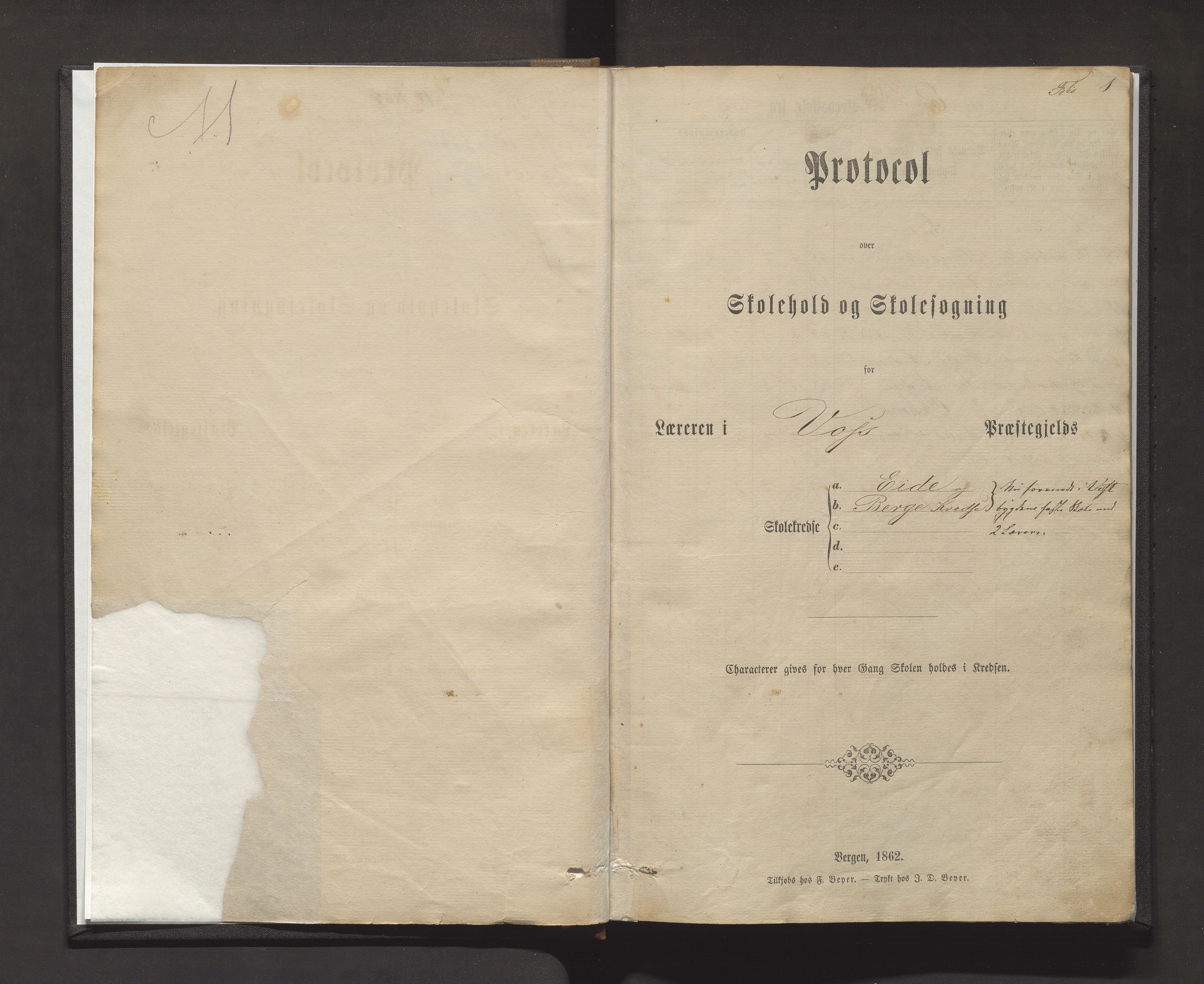 Voss kommune. Barneskulane, IKAH/1235-231/F/Fa/L0001: Skuleprotokoll for Eide, Seim, Berge og Vestbygda krinsar, 1862-1877